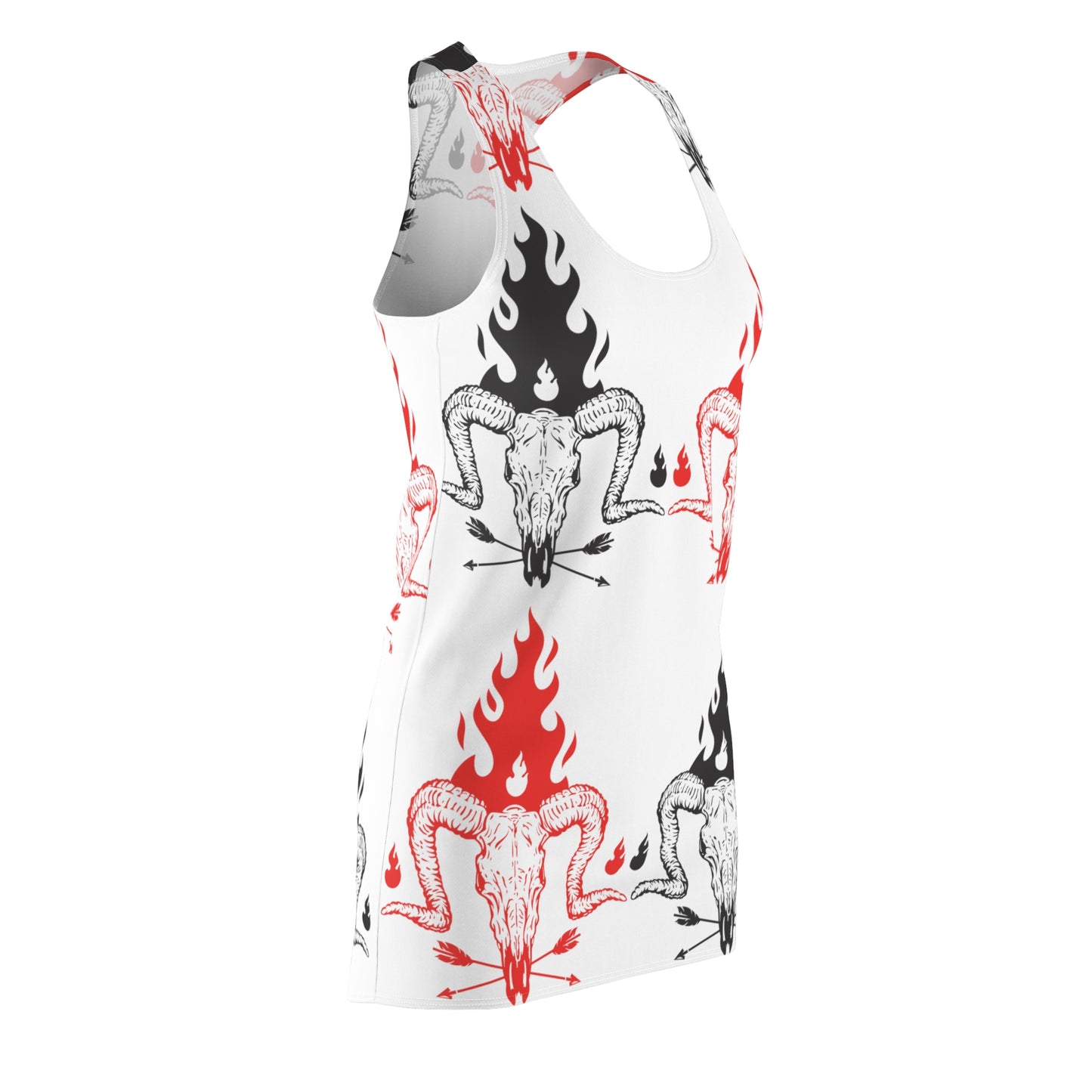 Red and Black Flaming Skulls Cut & Sew Racerback Dress