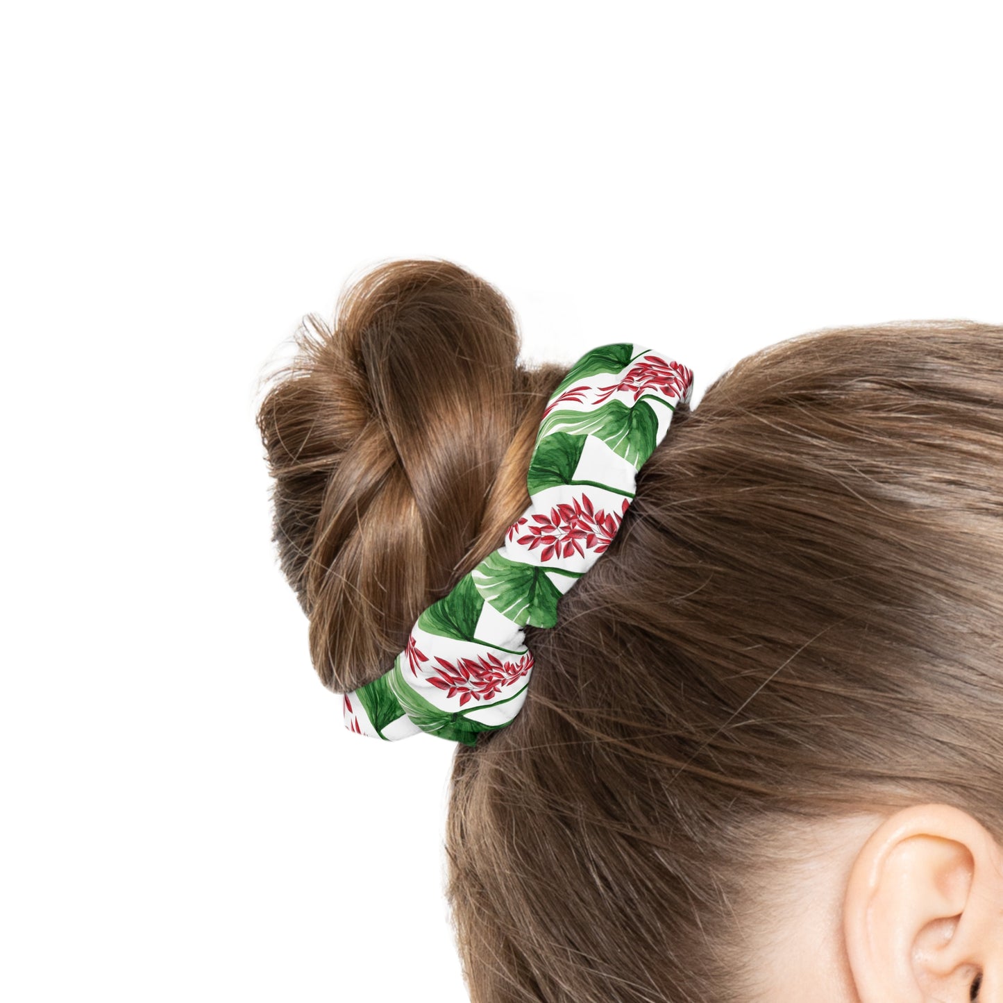 Tropical Green and Red Leaves - Scrunchie