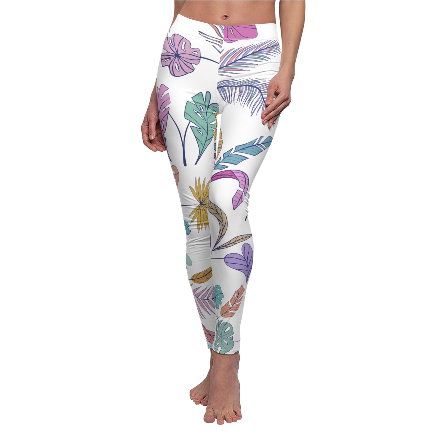 Pastel Leaves Cut & Sew Casual Leggings