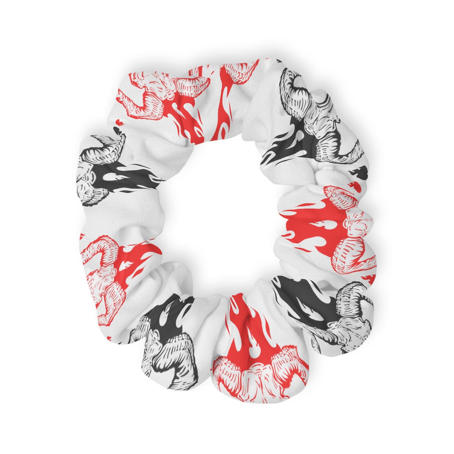 Red and Black Flaming Bull Skull - Scrunchie
