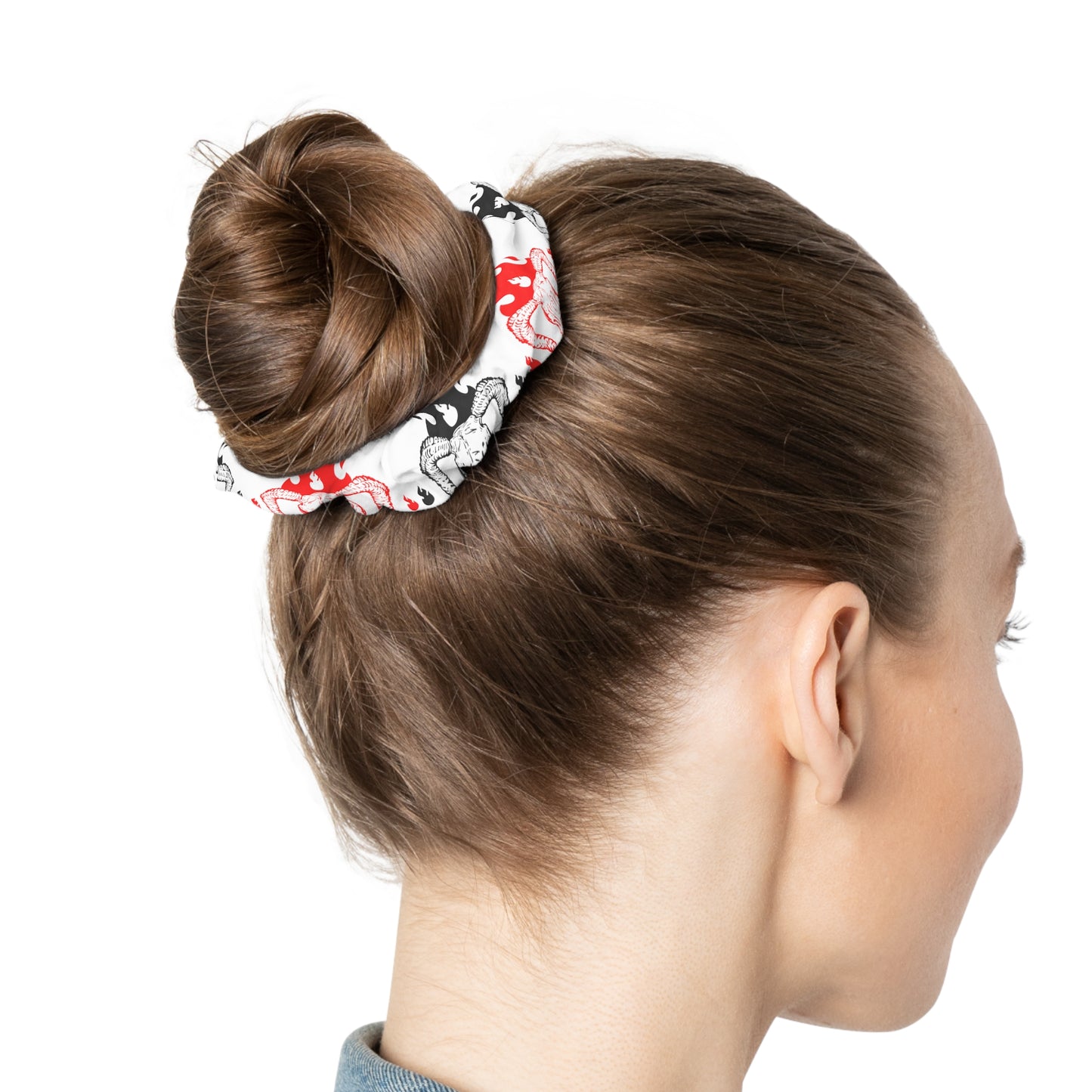 Red and Black Flaming Bull Skull - Scrunchie