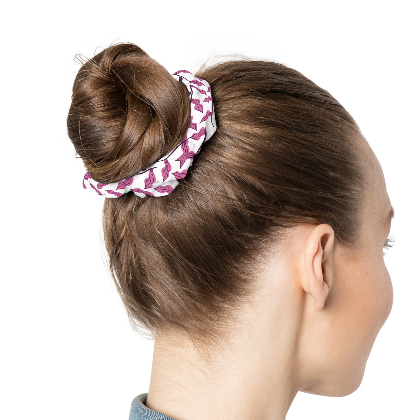 Purple pink Leaves and Flowers - Scrunchie