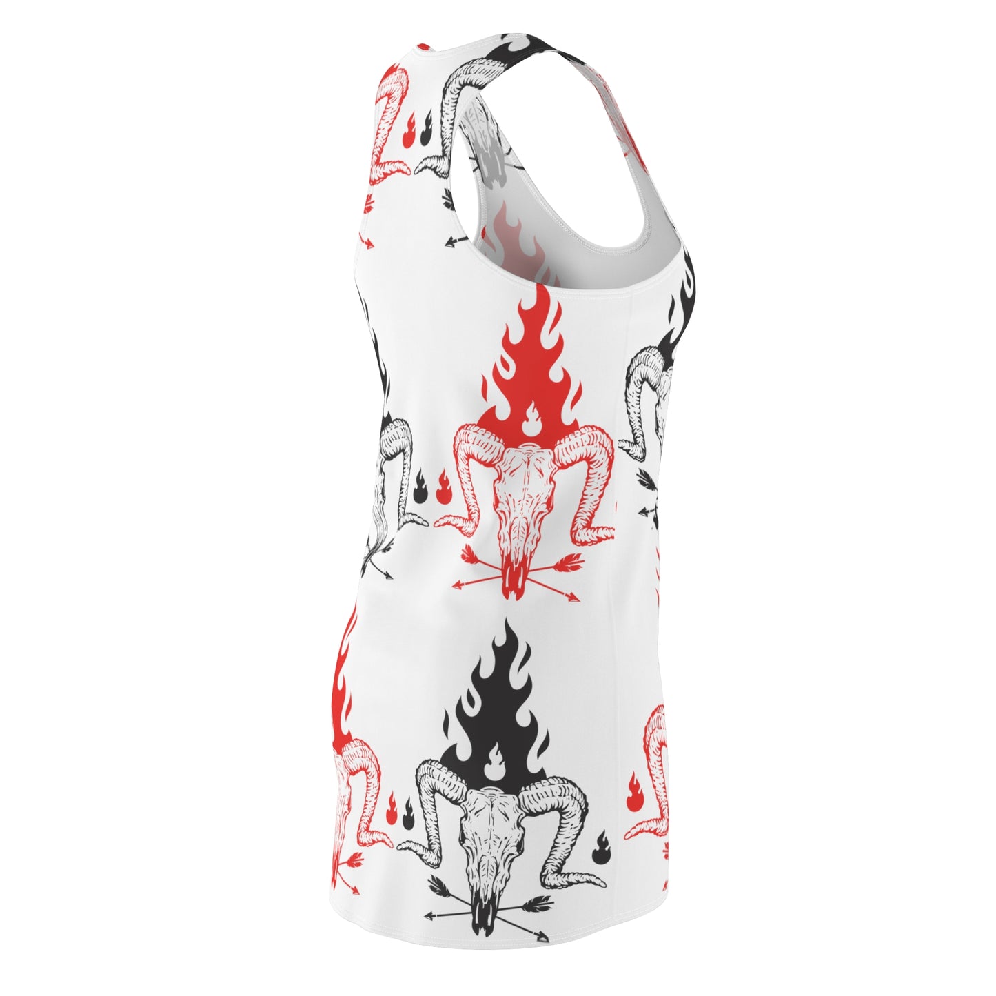 Red and Black Flaming Skulls Cut & Sew Racerback Dress