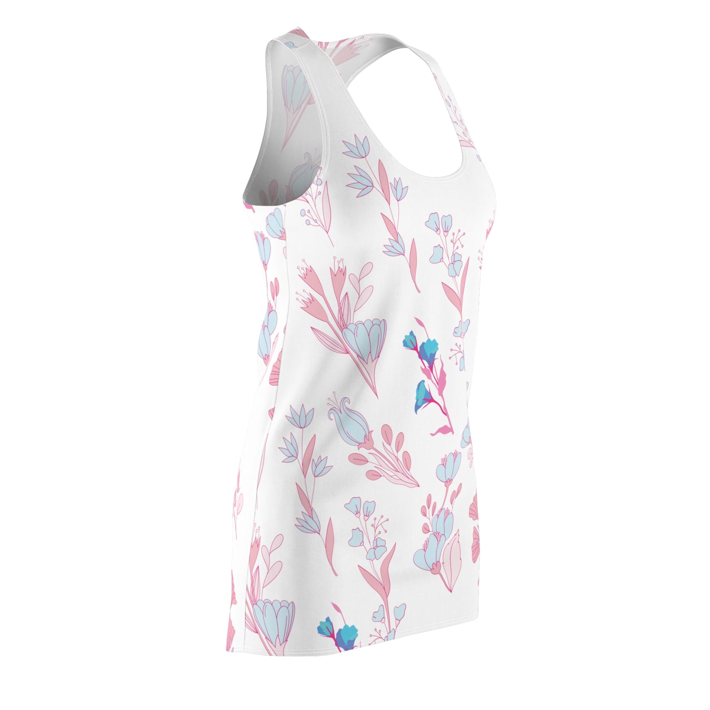 Blue Pink Flowers Cut & Sew Racerback Dress