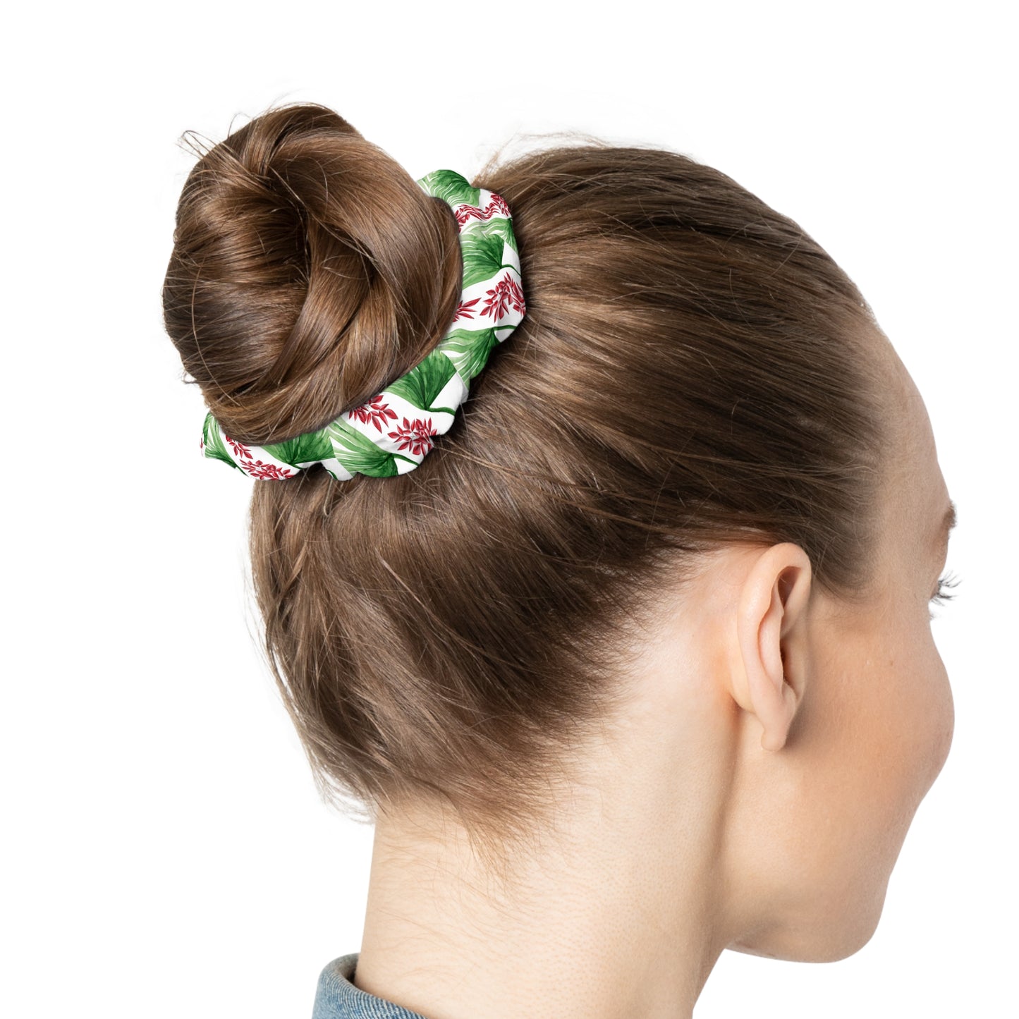 Tropical Green and Red Leaves - Scrunchie