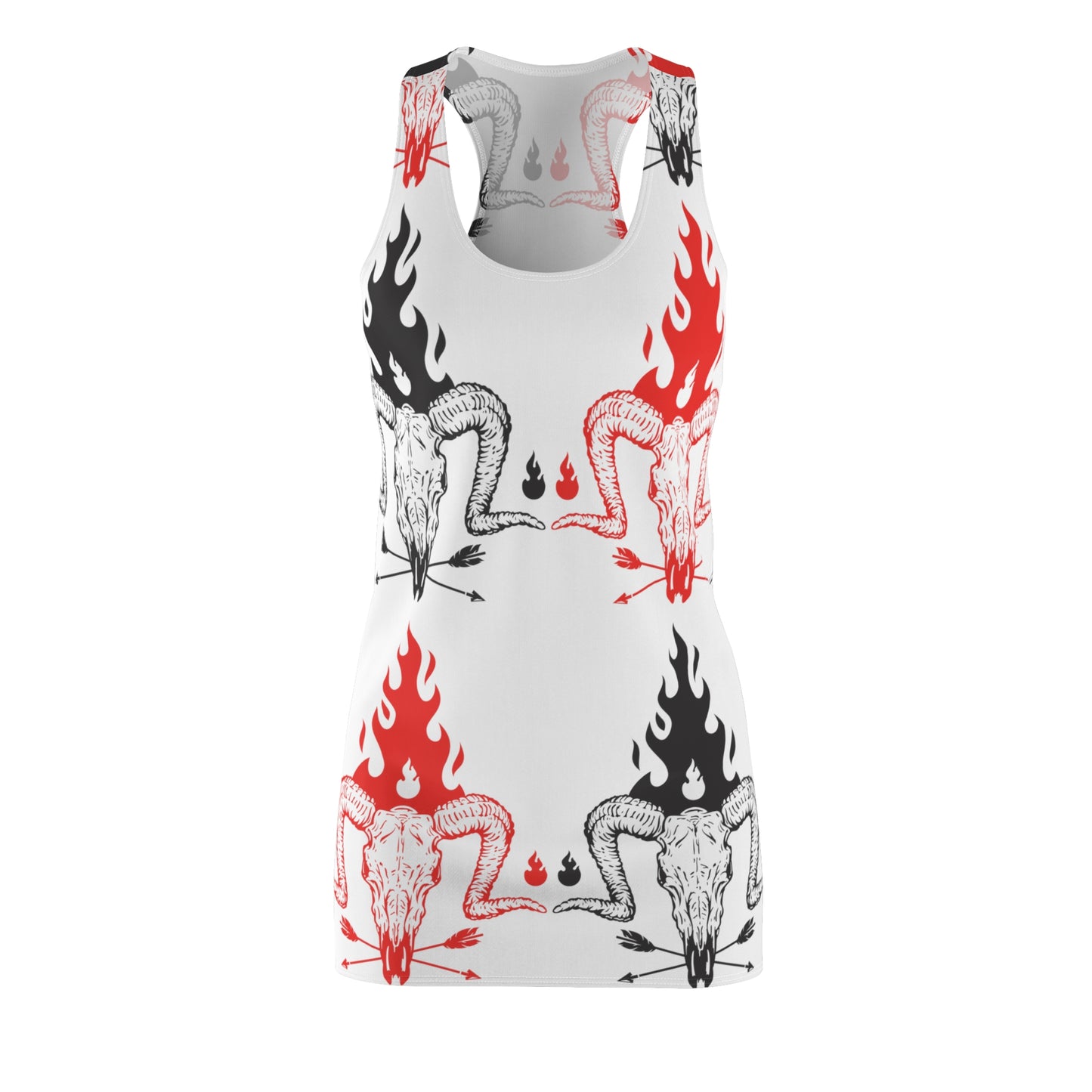 Red and Black Flaming Skulls Cut & Sew Racerback Dress