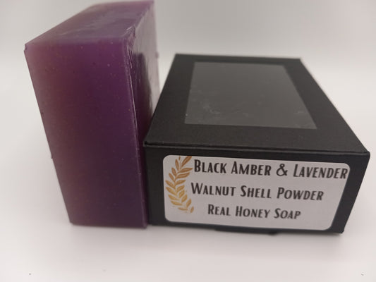 Black Amber and Lavender - Hand Poured Exfoliating Honey Soap