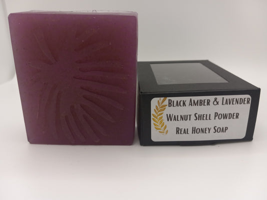 Black Amber and Lavender - Hand Poured Exfoliating Honey Soap