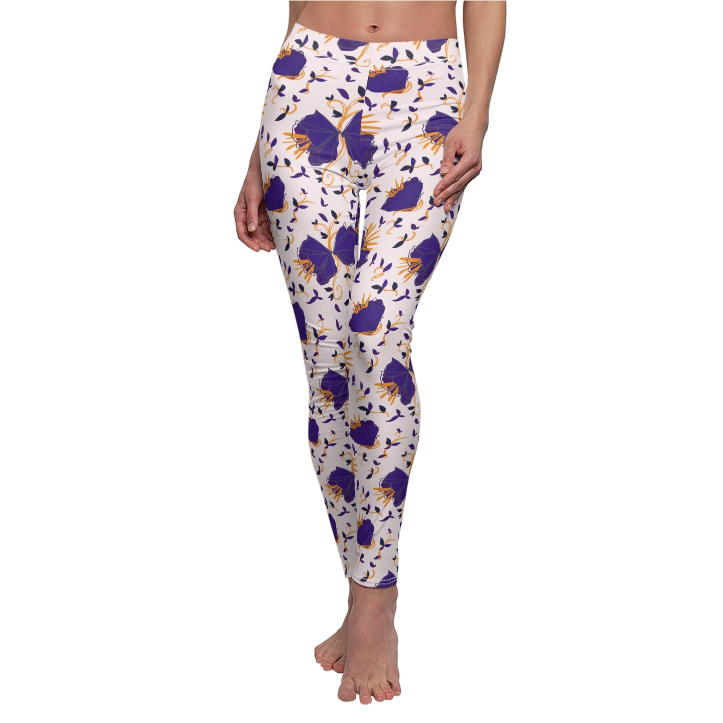 Purple Flowers Cut & Sew Casual Leggings