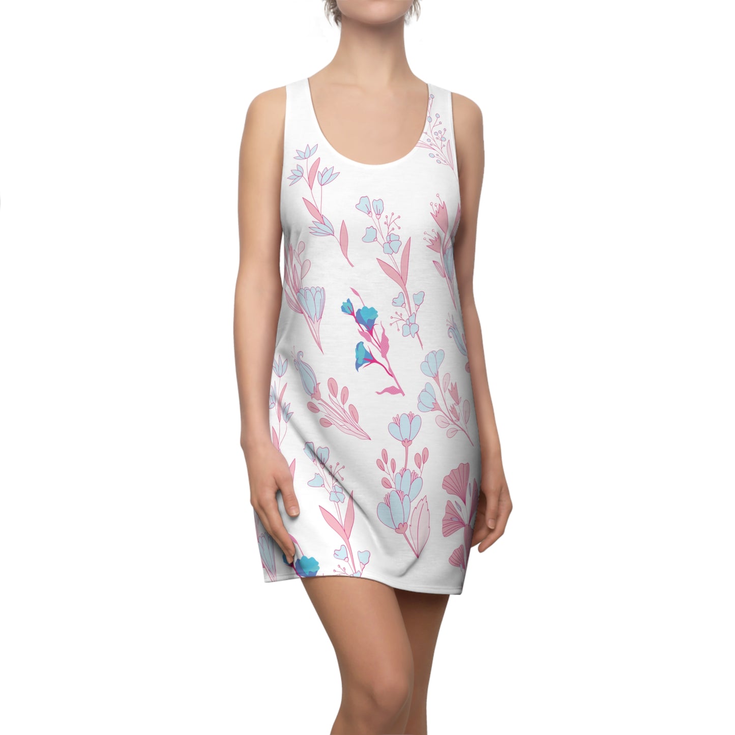 Blue Pink Flowers Cut & Sew Racerback Dress