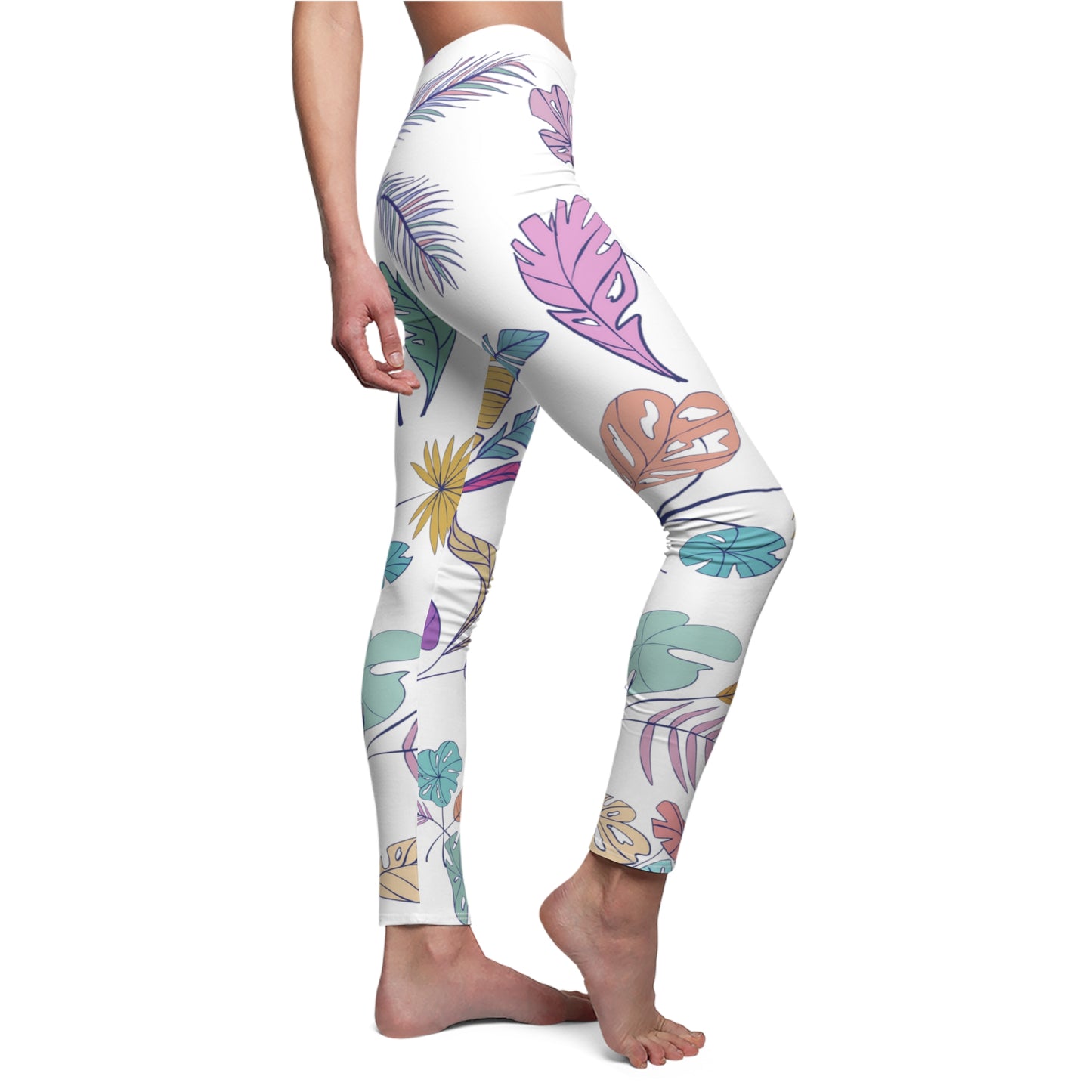 Pastel Leaves Cut & Sew Casual Leggings
