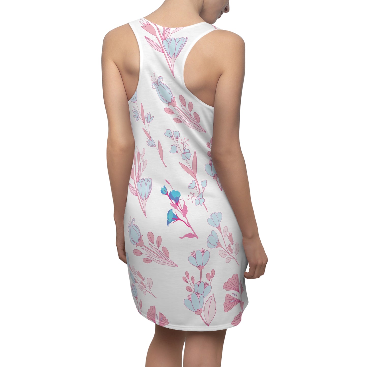 Blue Pink Flowers Cut & Sew Racerback Dress