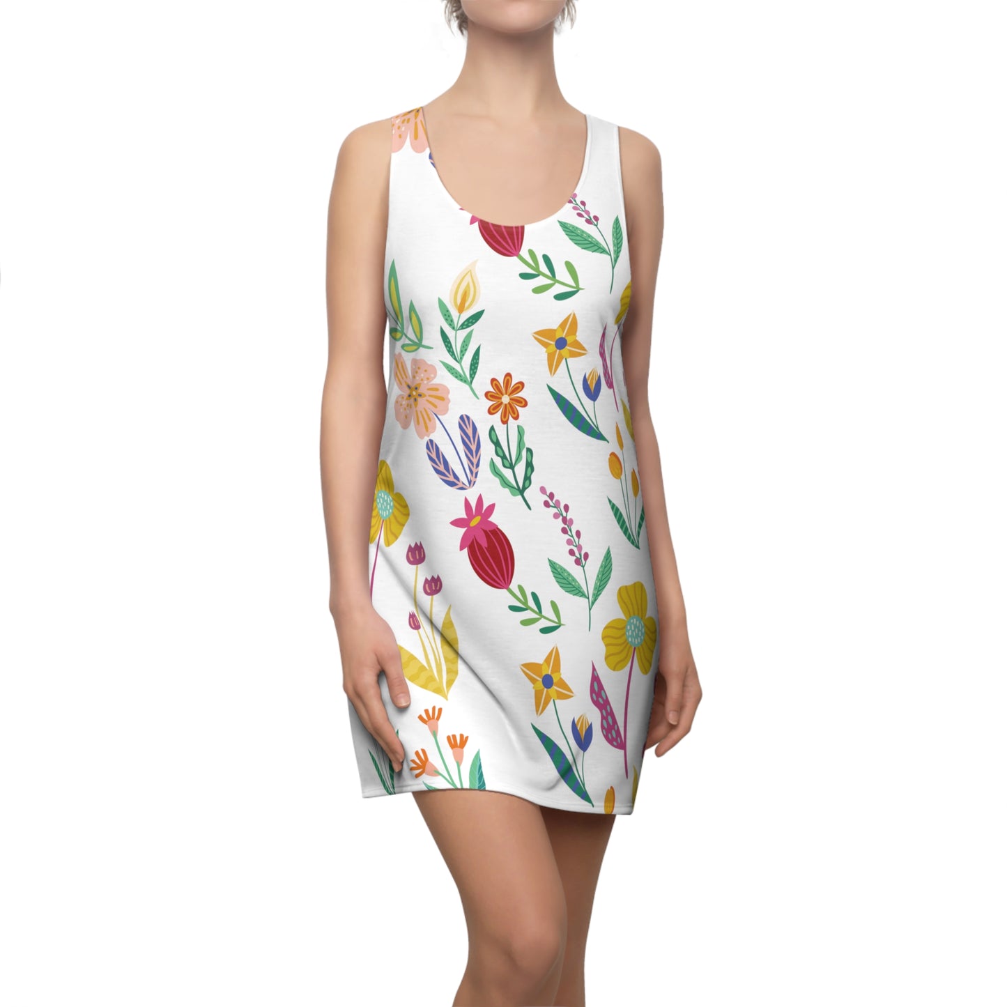 Colorful Flowers Cut & Sew Racerback Dress