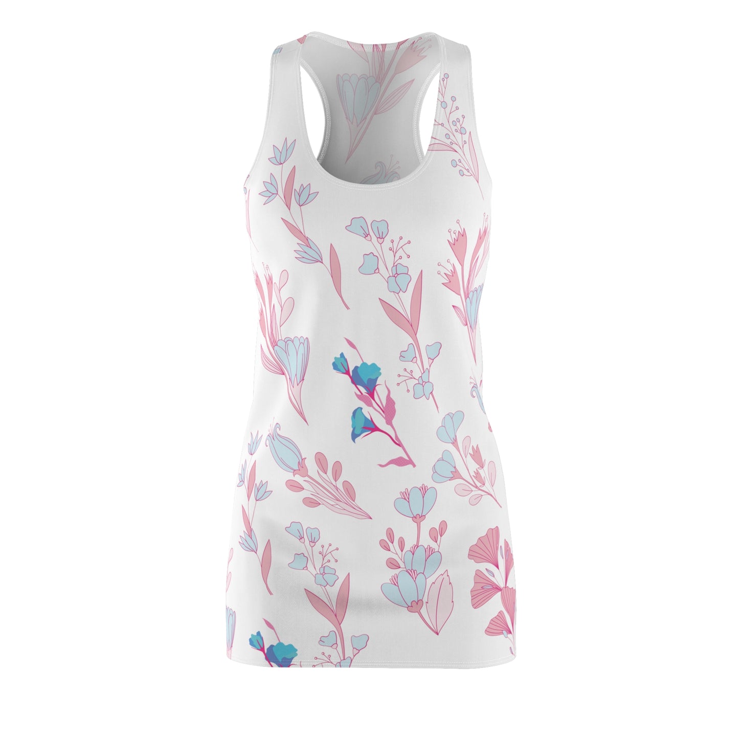 Blue Pink Flowers Cut & Sew Racerback Dress