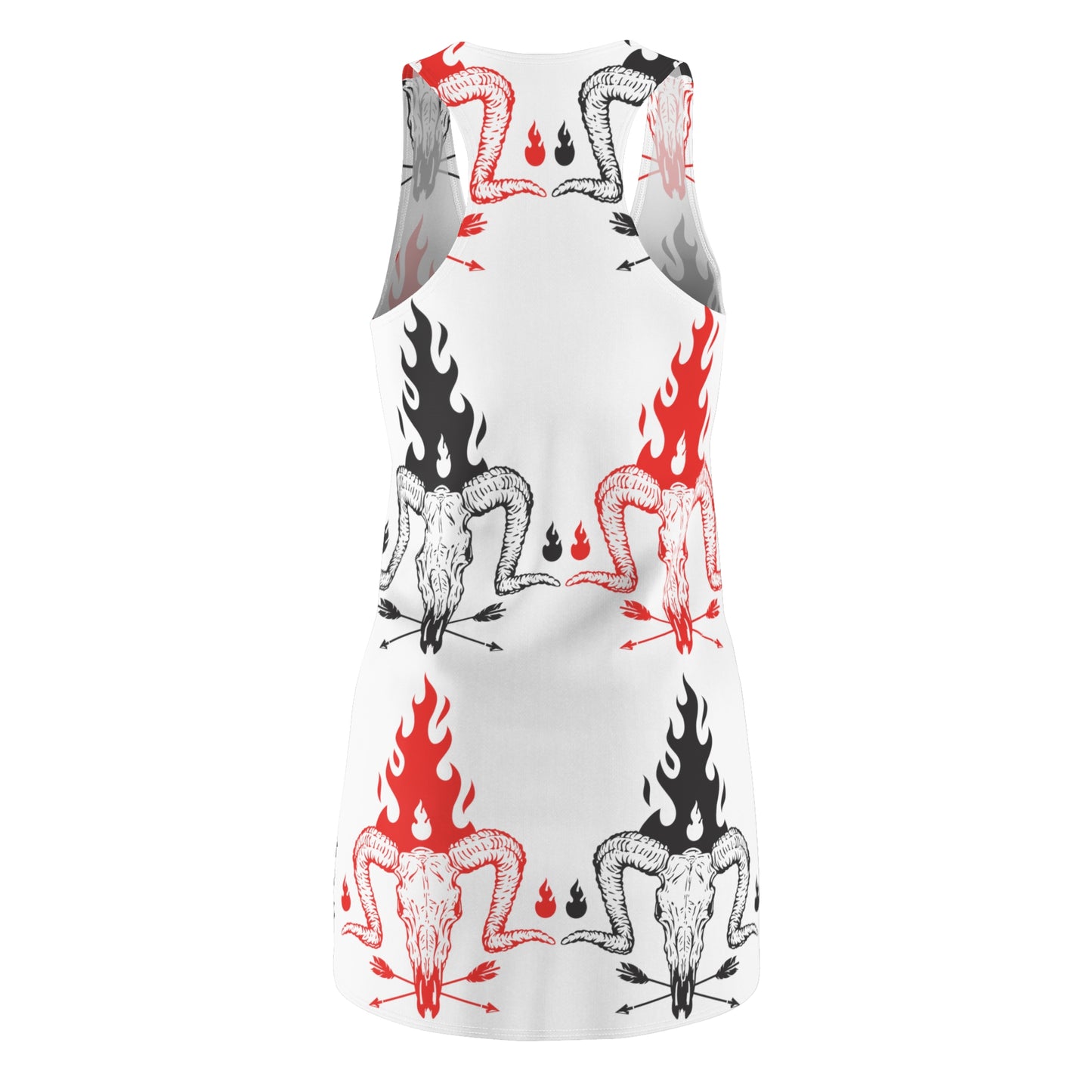 Red and Black Flaming Skulls Cut & Sew Racerback Dress