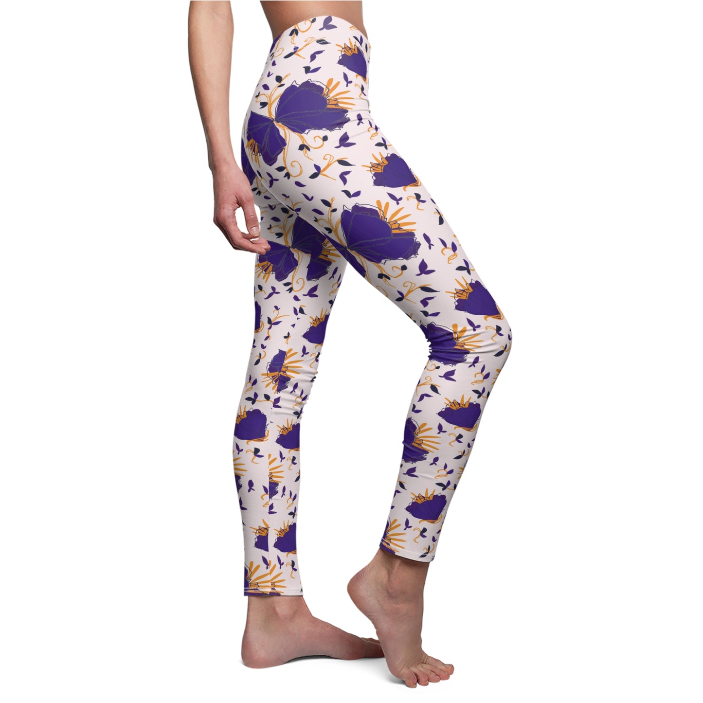 Purple Flowers Cut & Sew Casual Leggings