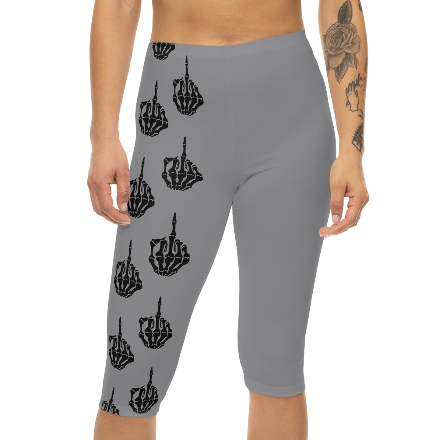 Skeleton Middle Finger - Capri Leggings