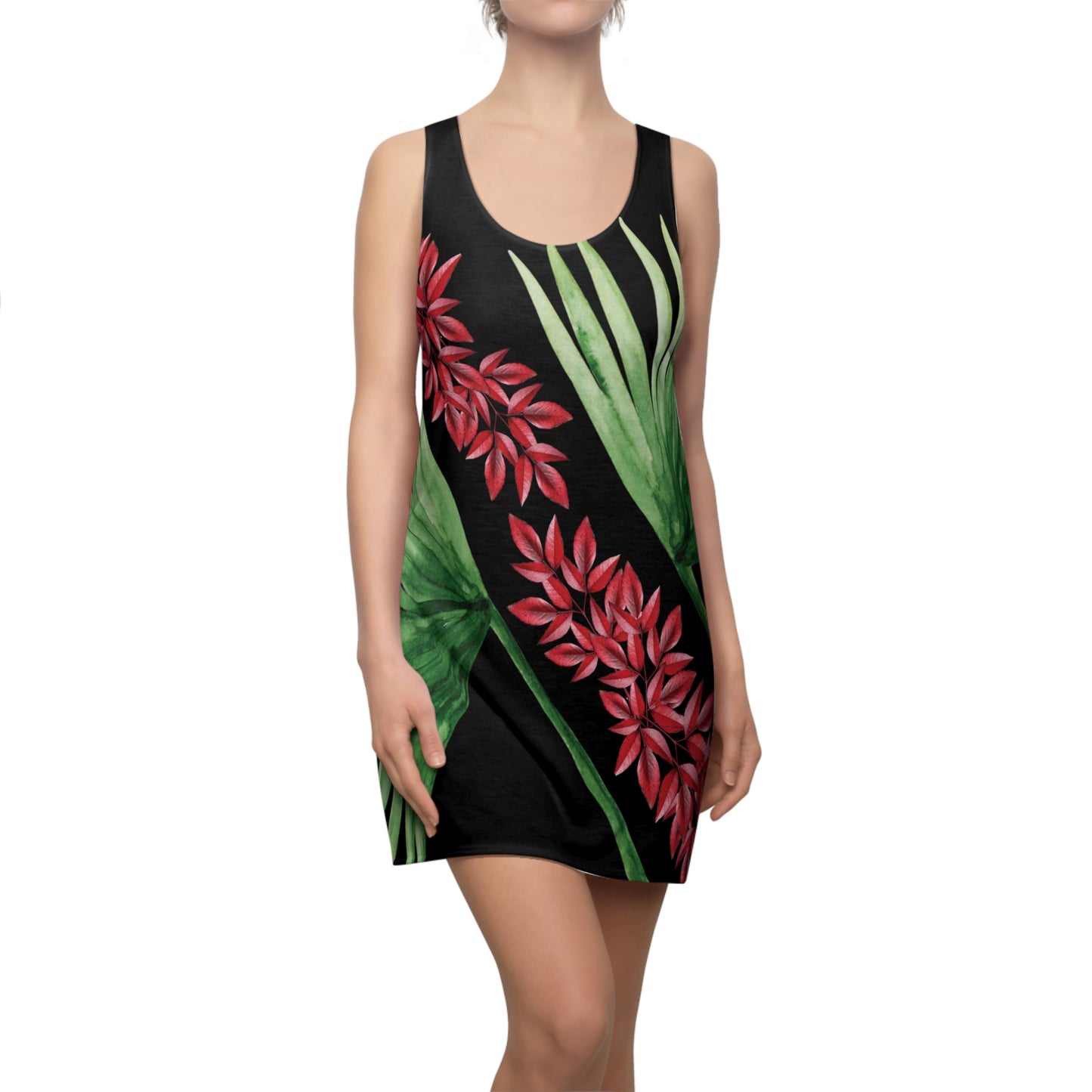 Red Flowers Cut & Sew Racerback Dress