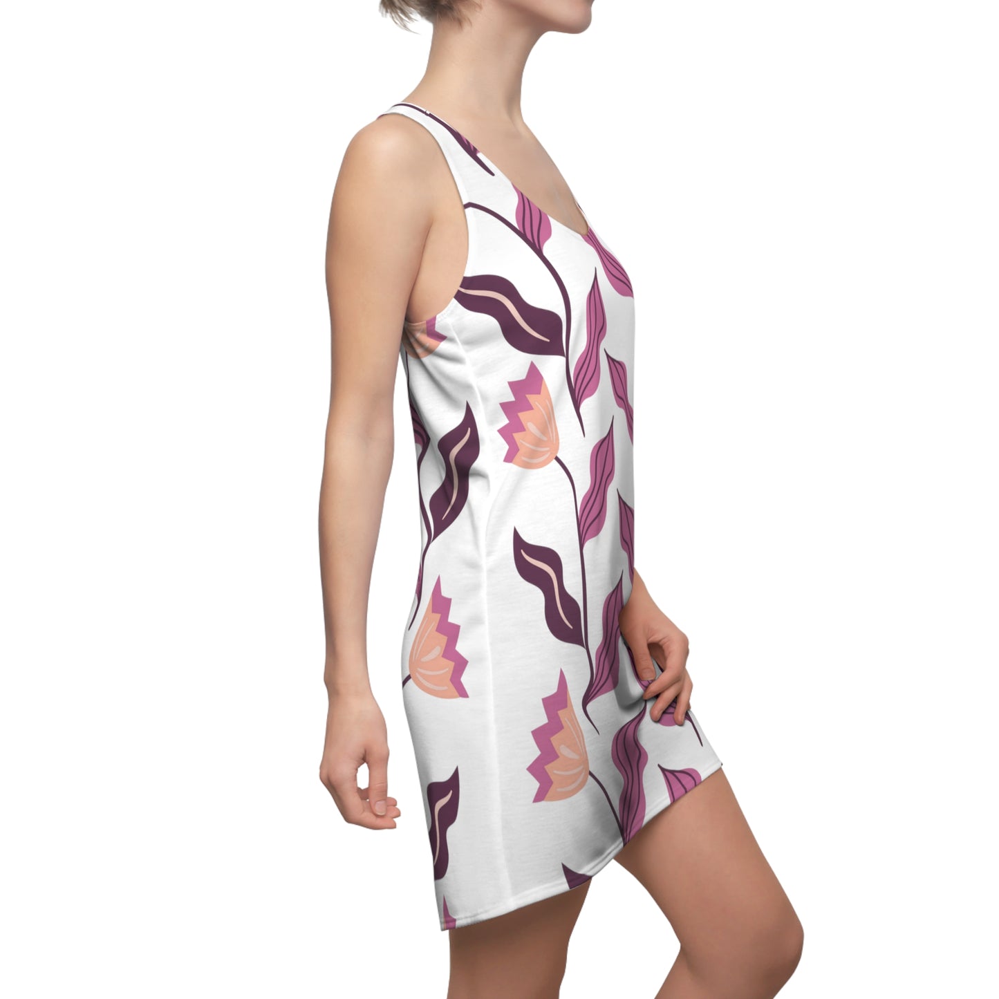 Purple Flowers Cut & Sew Racerback Dress (AOP)