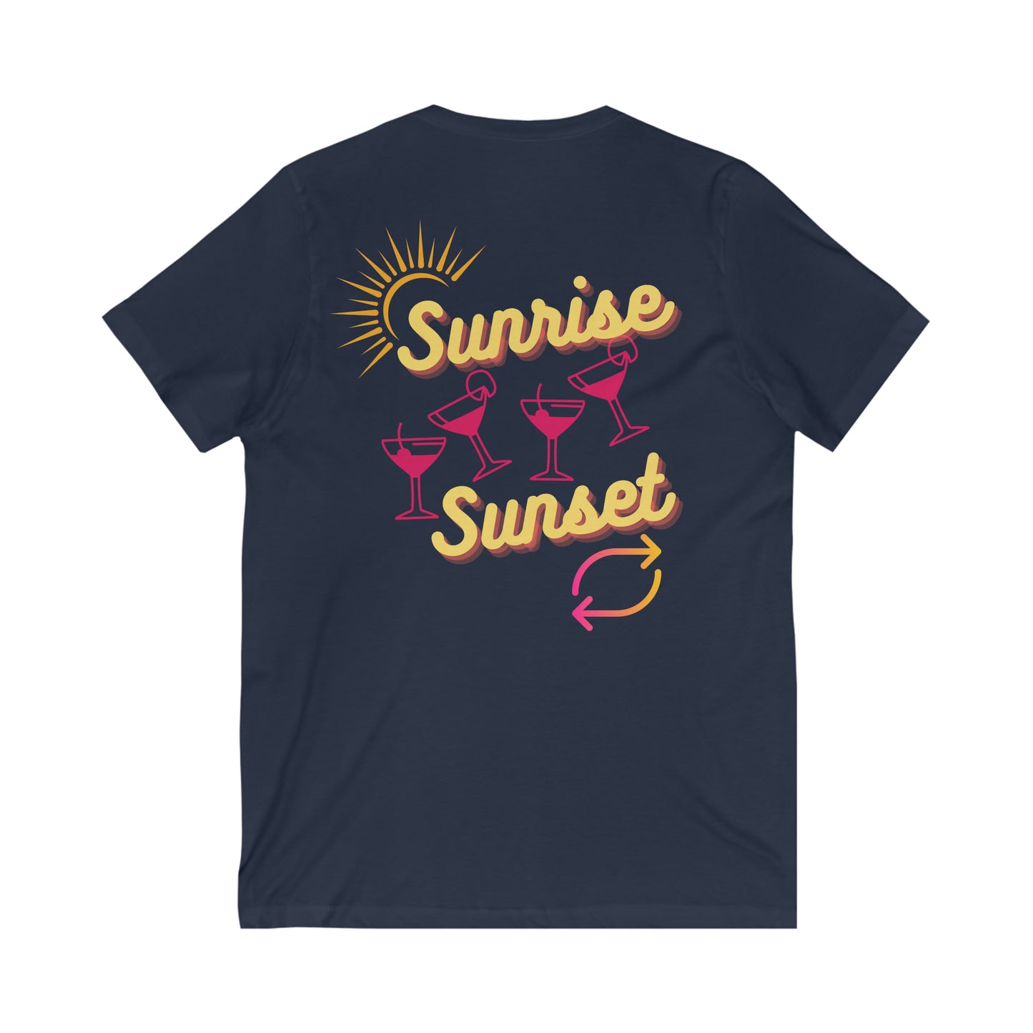 Sunrise Drinking Sunset Repeat V-Neck Tee