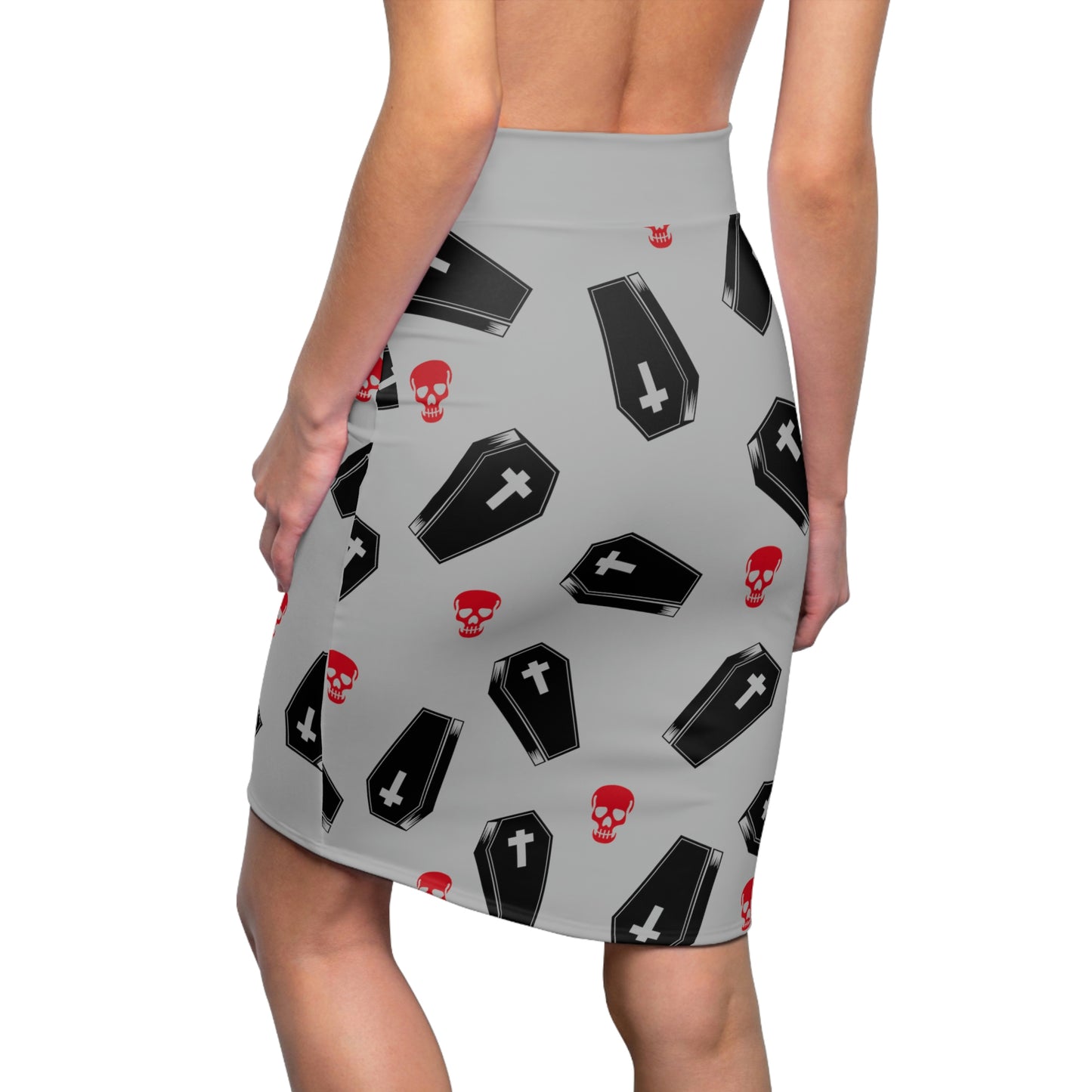 Coffin and Red Skull Pencil Skirt
