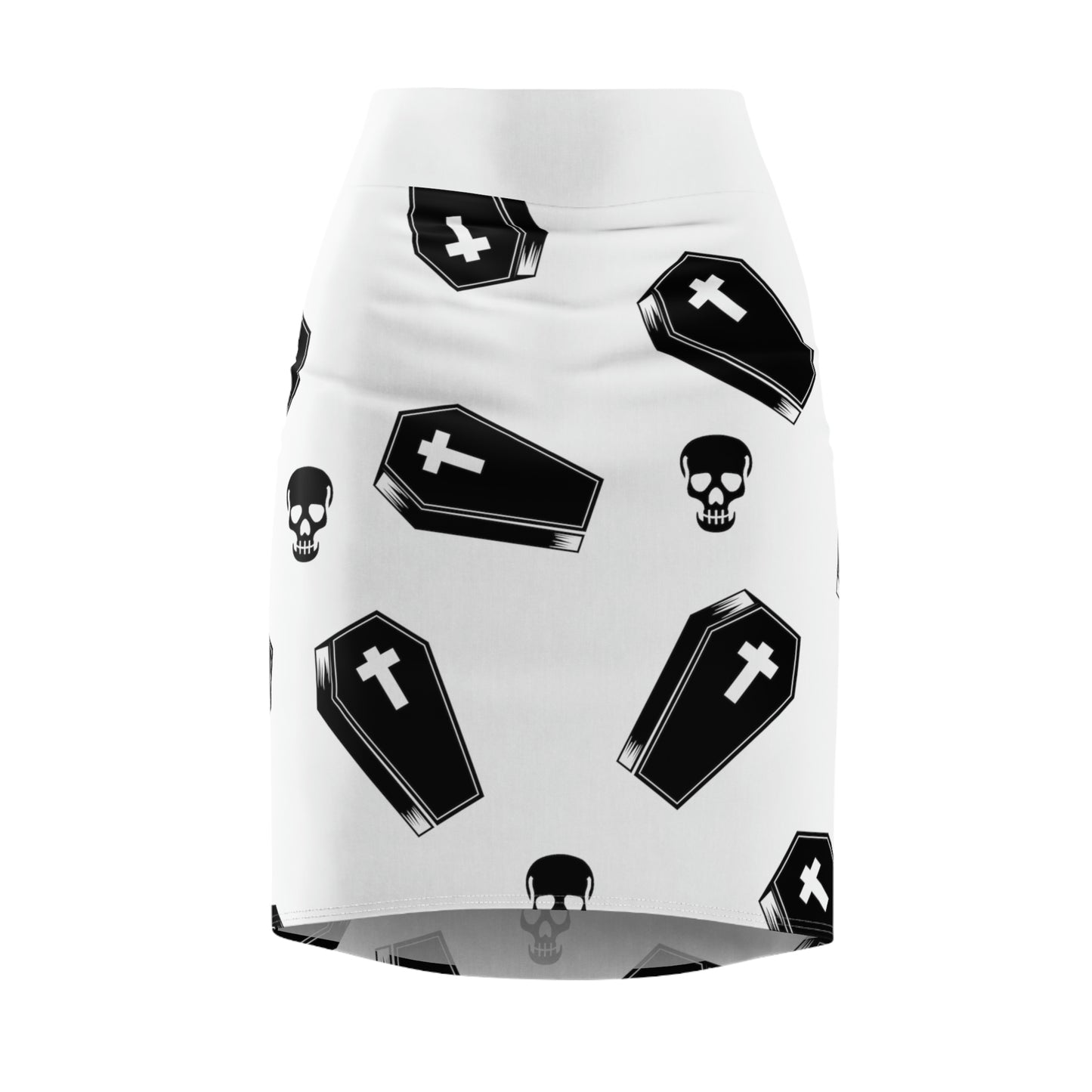 Coffin and Black Skull Pencil Skirt -(Large Print)