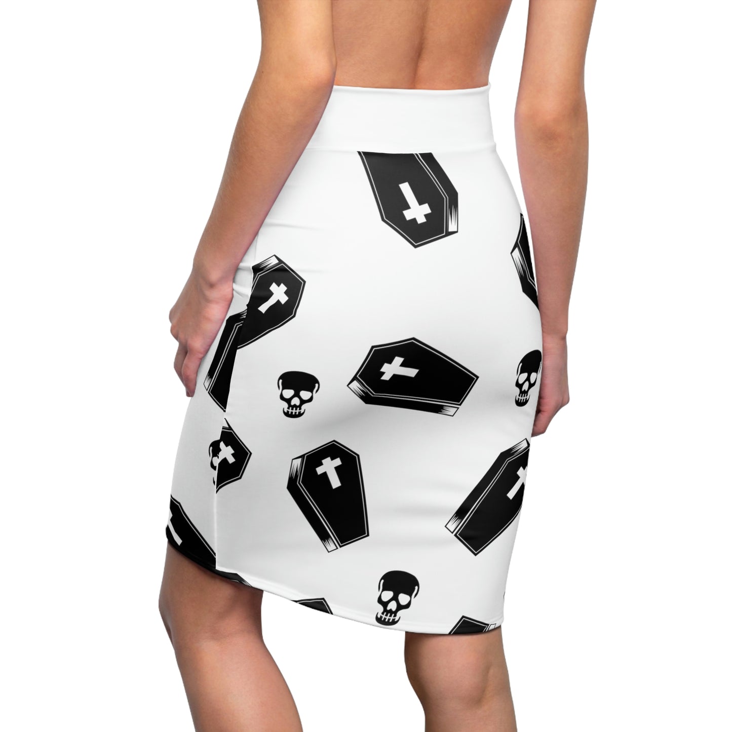 Coffin and Black Skull Pencil Skirt -(Large Print)