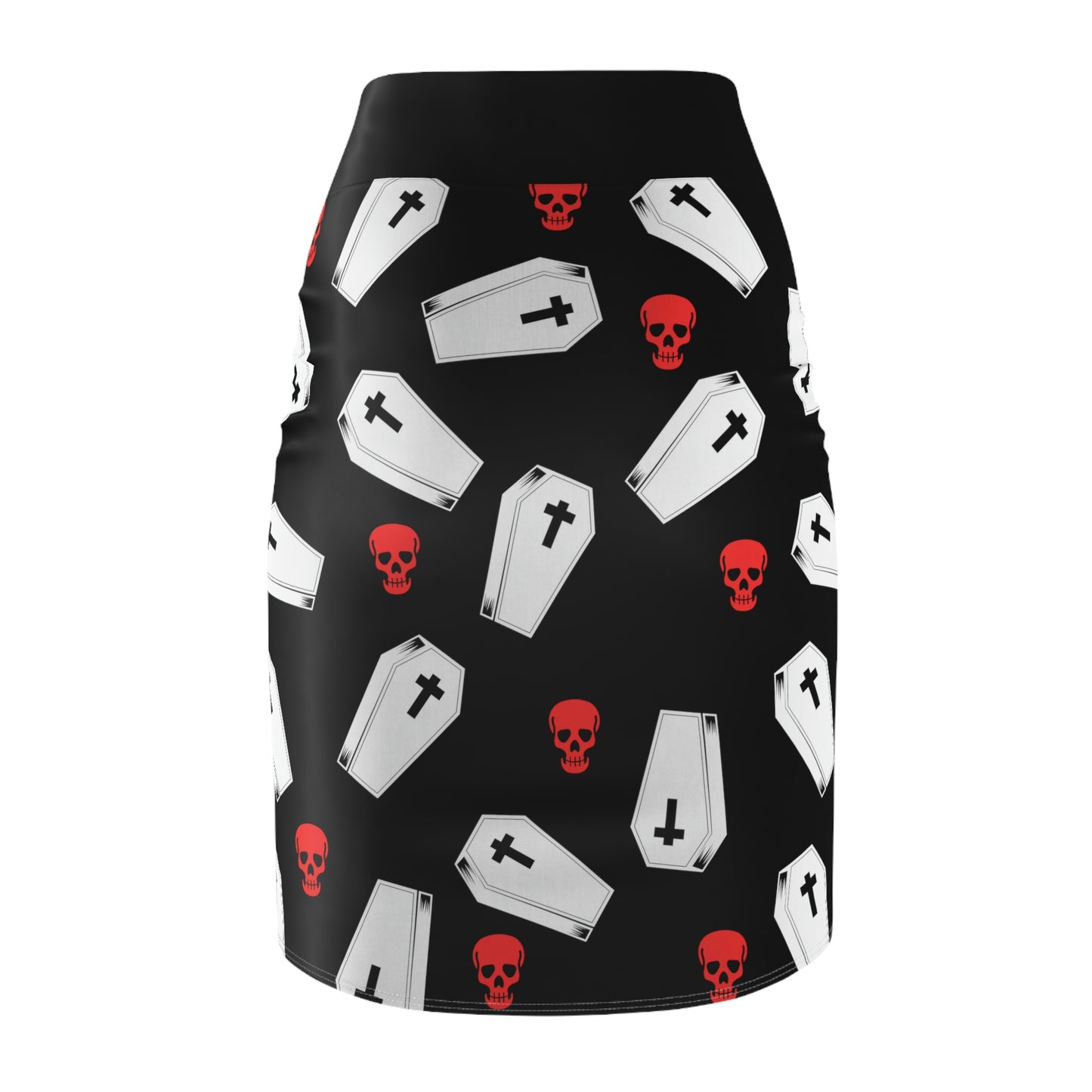 Coffins and Red Skulls Pencil Skirt