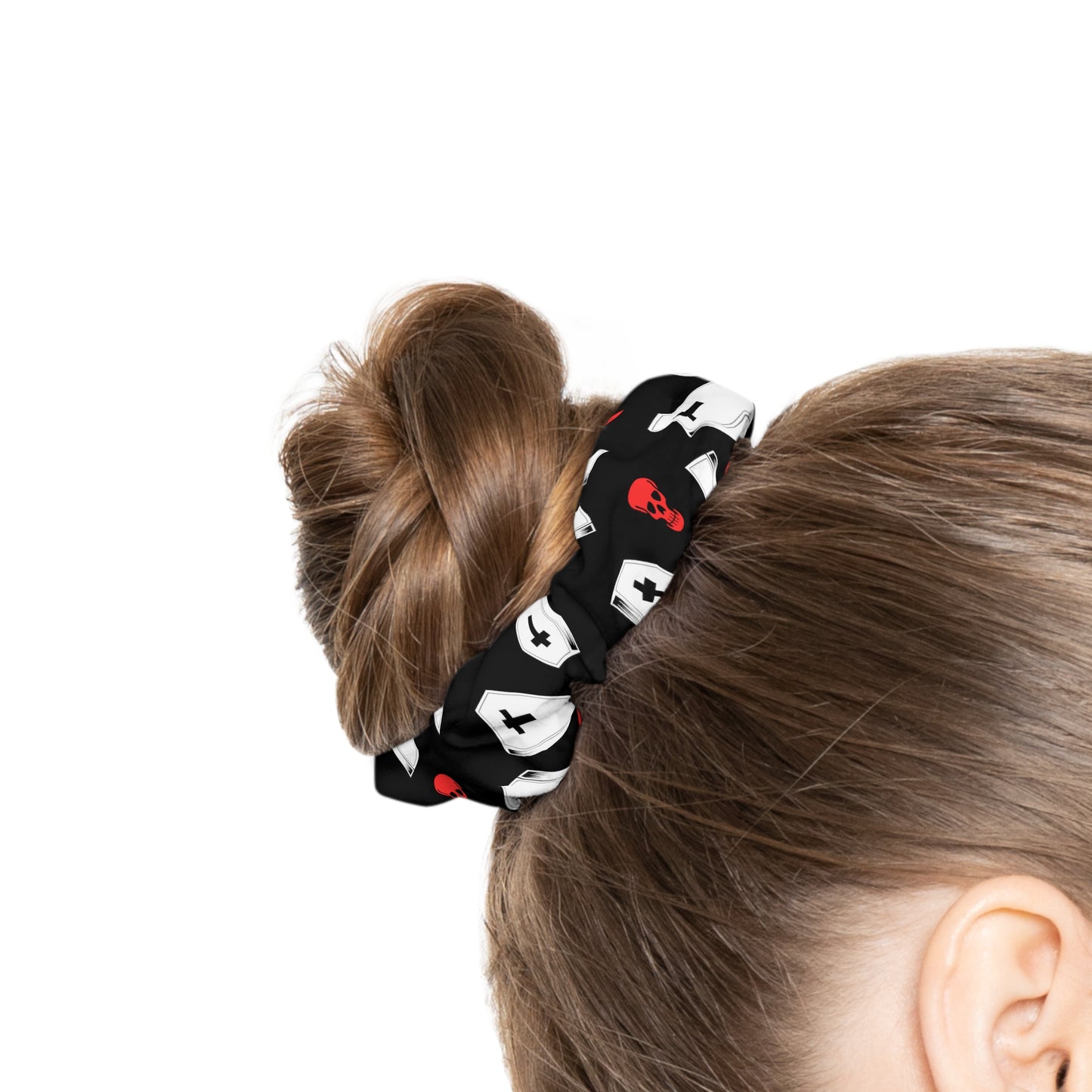 Blk w/ Red Skull and Coffin - Scrunchie