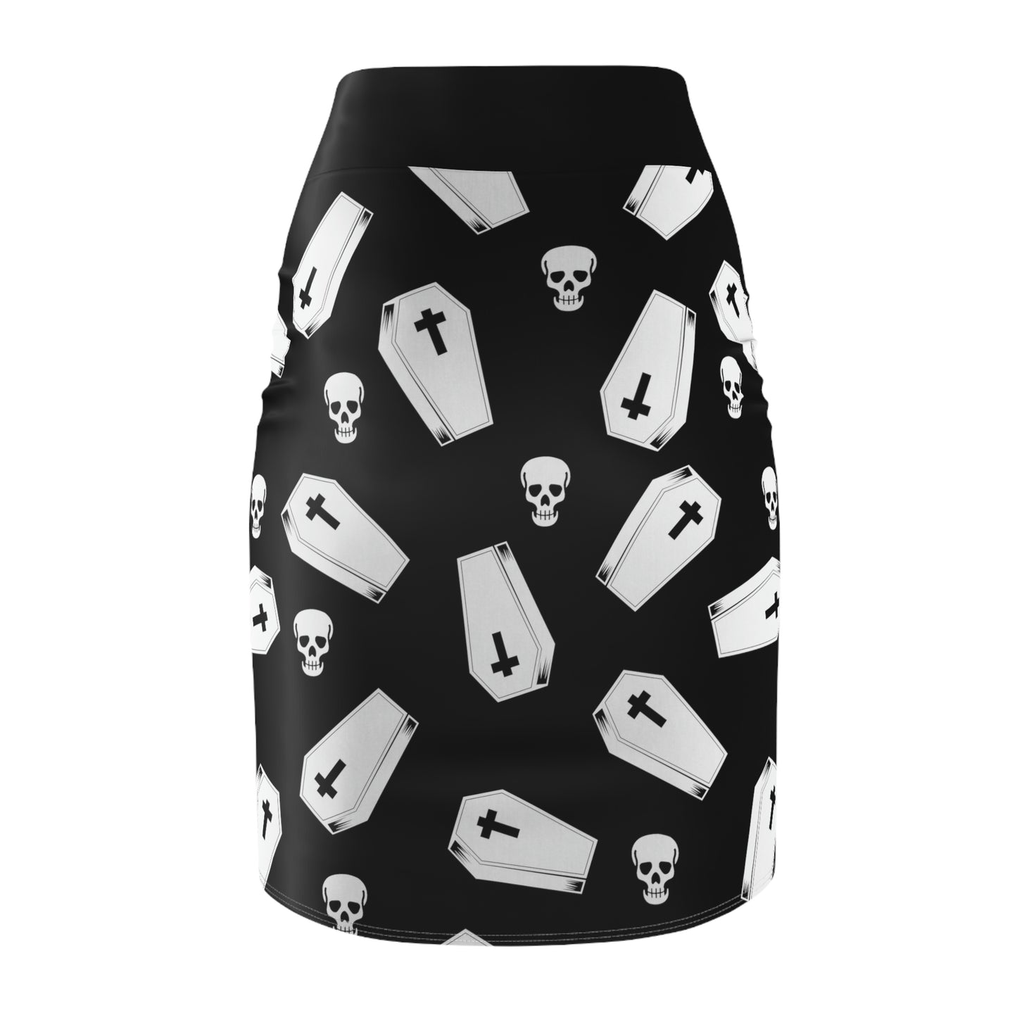 Coffin and Skulls B&W Pencil Skirt