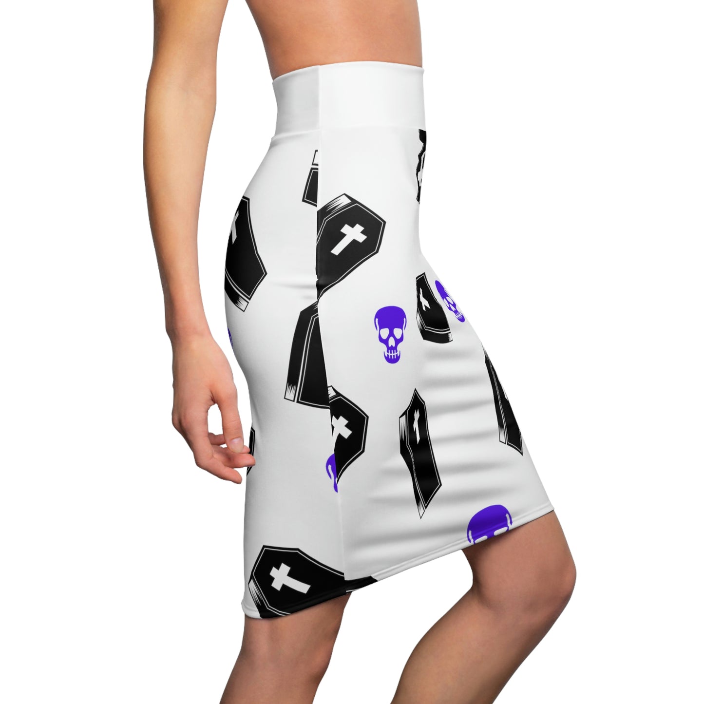 Coffin and Purple Skull Pencil Skirt -(Large Print)