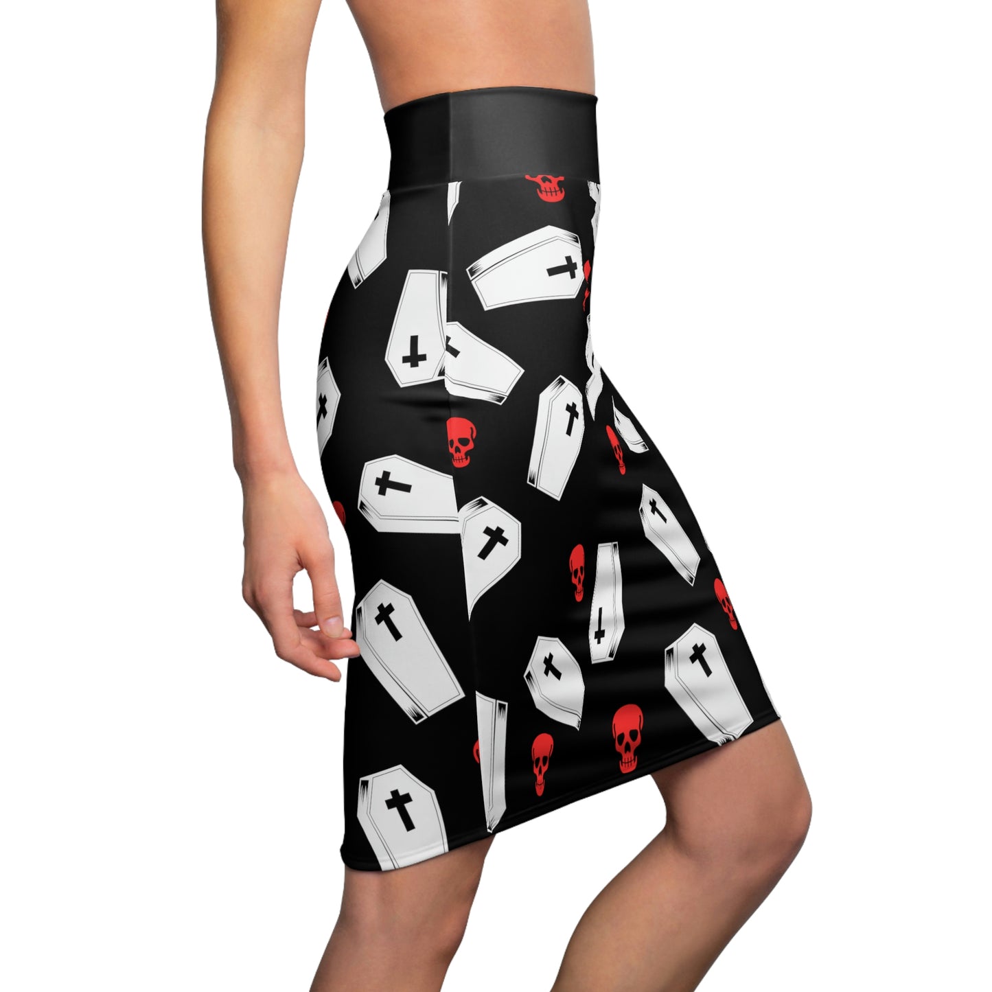 Coffins and Red Skulls Pencil Skirt