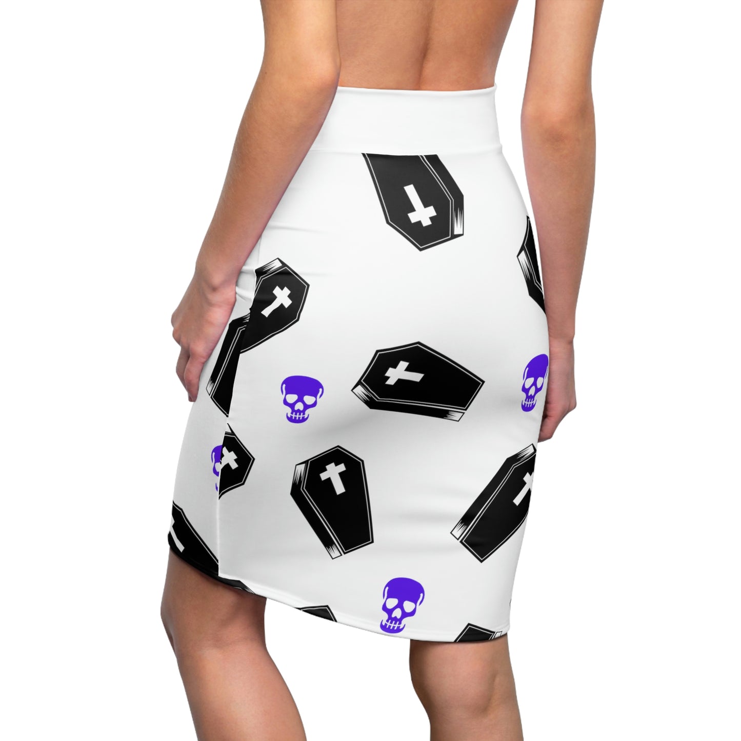 Coffin and Purple Skull Pencil Skirt -(Large Print)