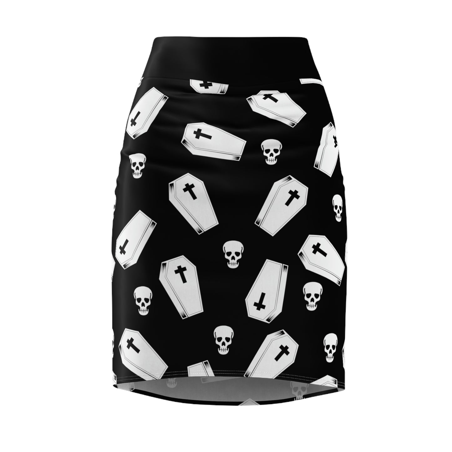 Coffin and Skulls B&W Pencil Skirt