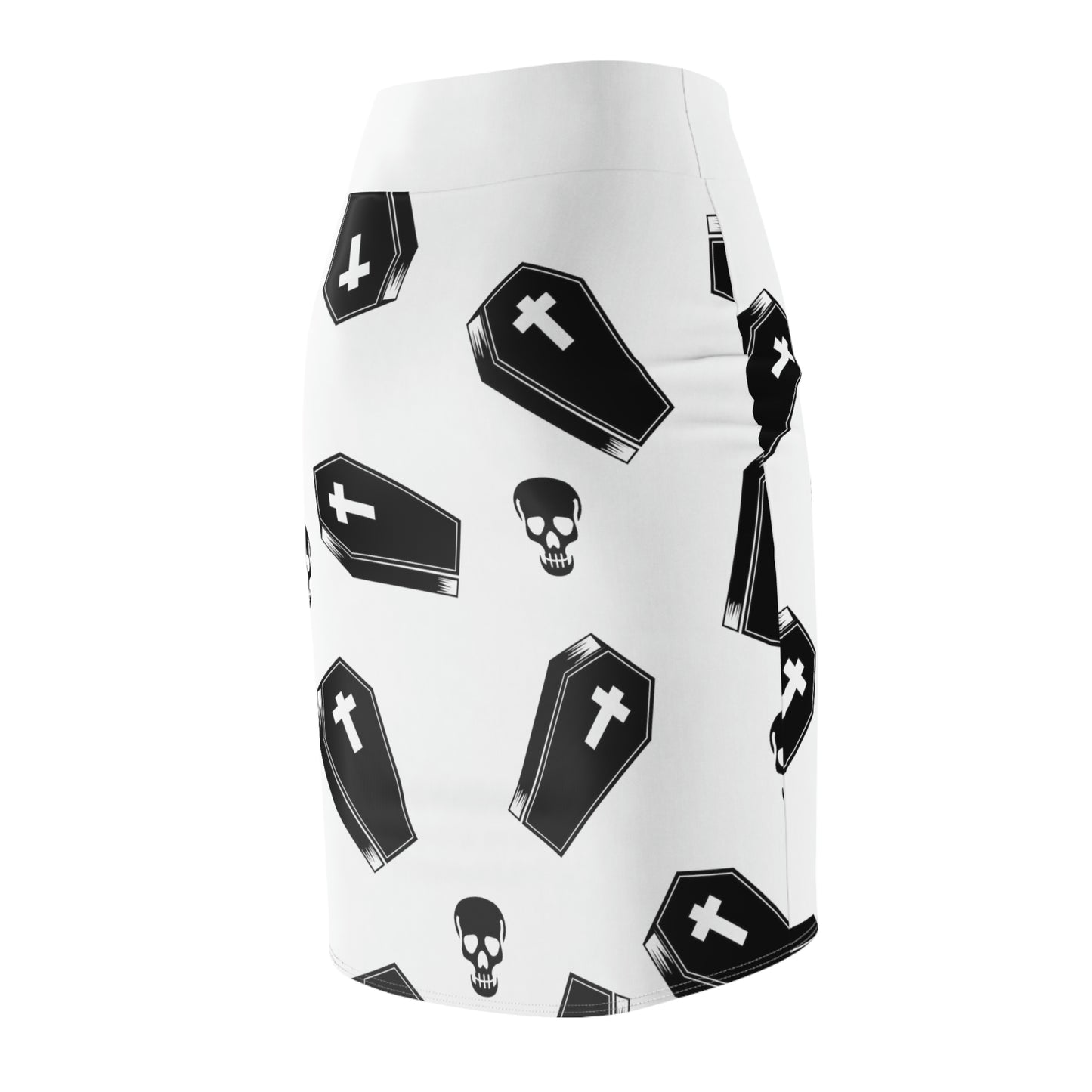 Coffin and Black Skull Pencil Skirt -(Large Print)