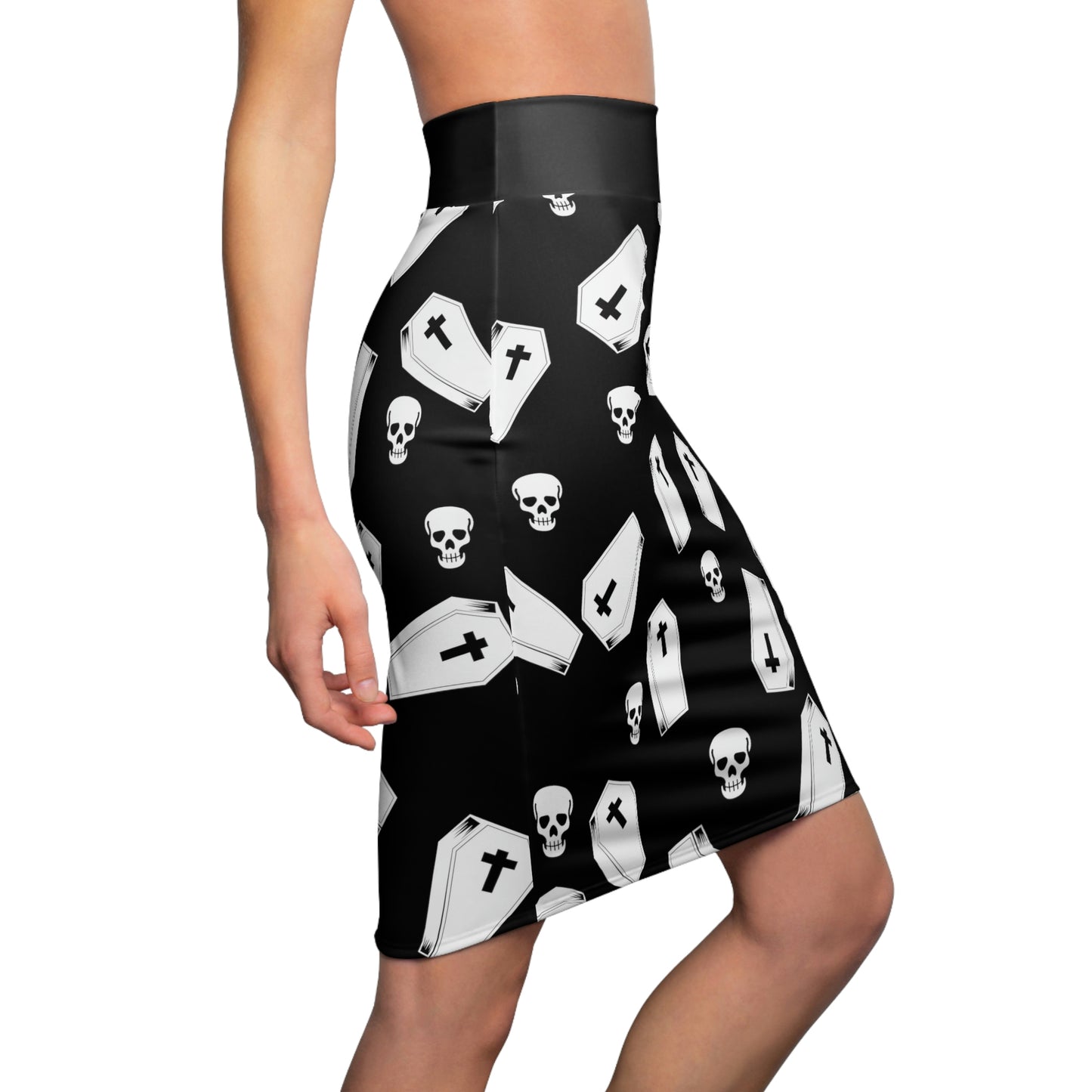Coffin and Skulls B&W Pencil Skirt