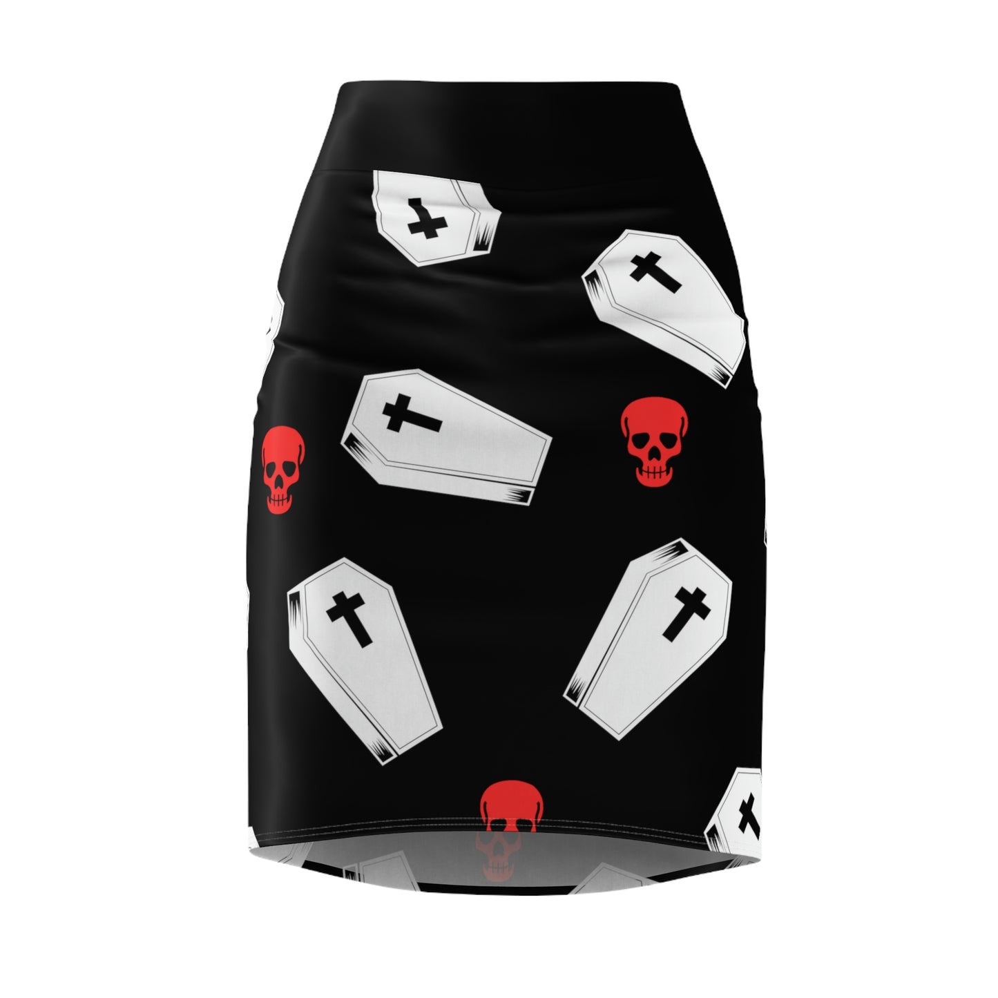 Coffin and Red Skull Pencil Skirt -(Large Print)