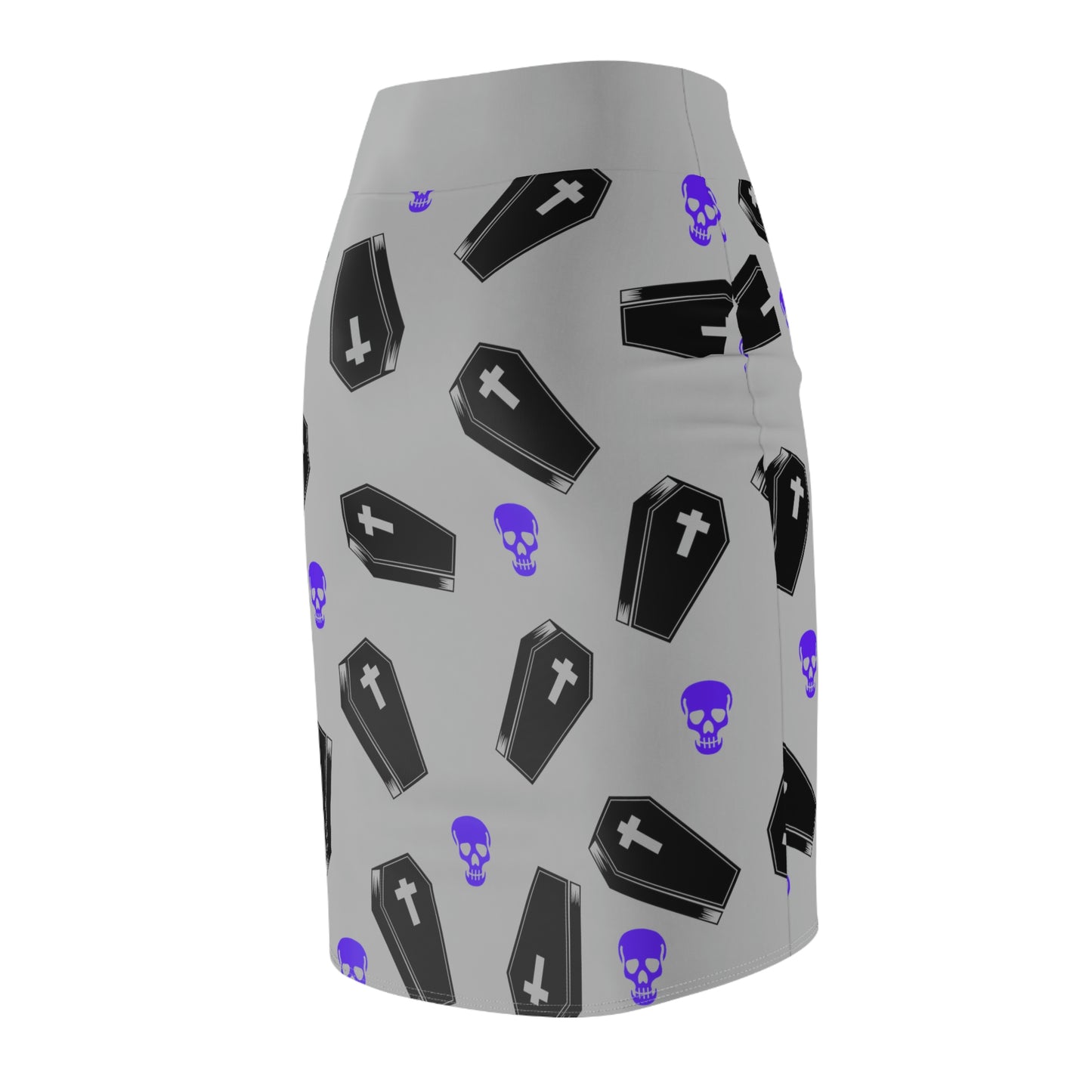 Coffin and Purple Skulls Pencil Skirt
