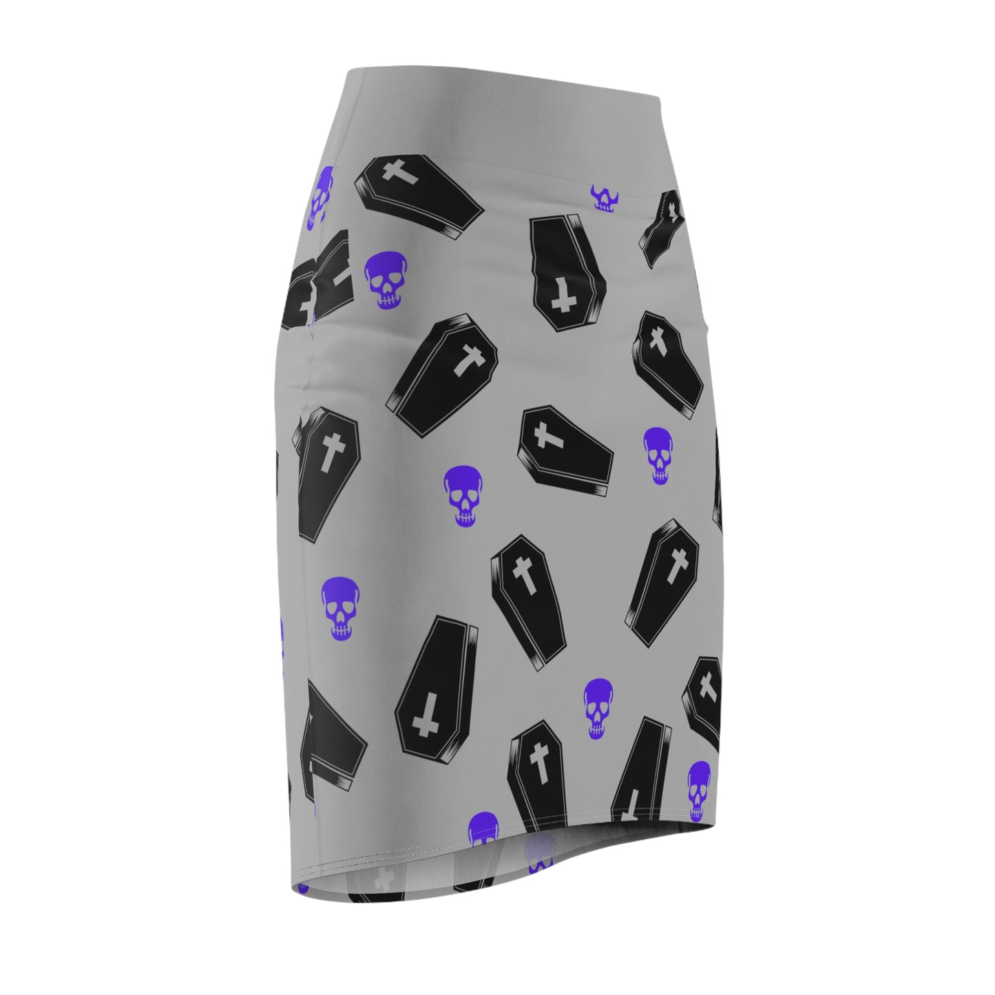 Coffin and Purple Skulls Pencil Skirt
