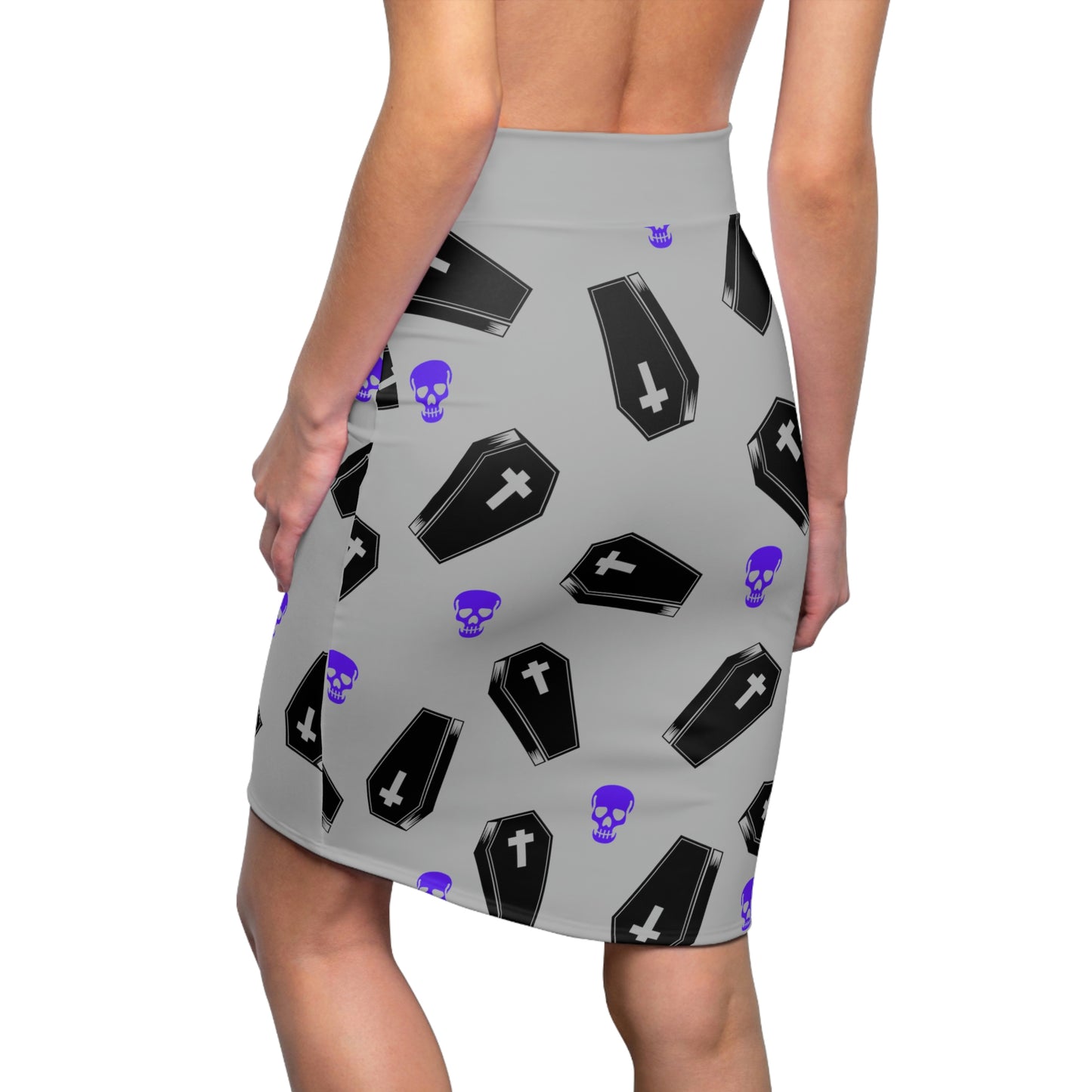 Coffin and Purple Skulls Pencil Skirt