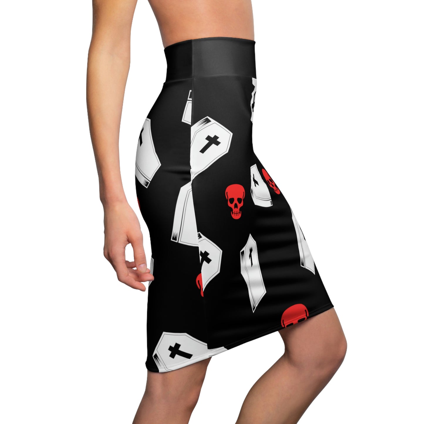 Coffin and Red Skull Pencil Skirt -(Large Print)