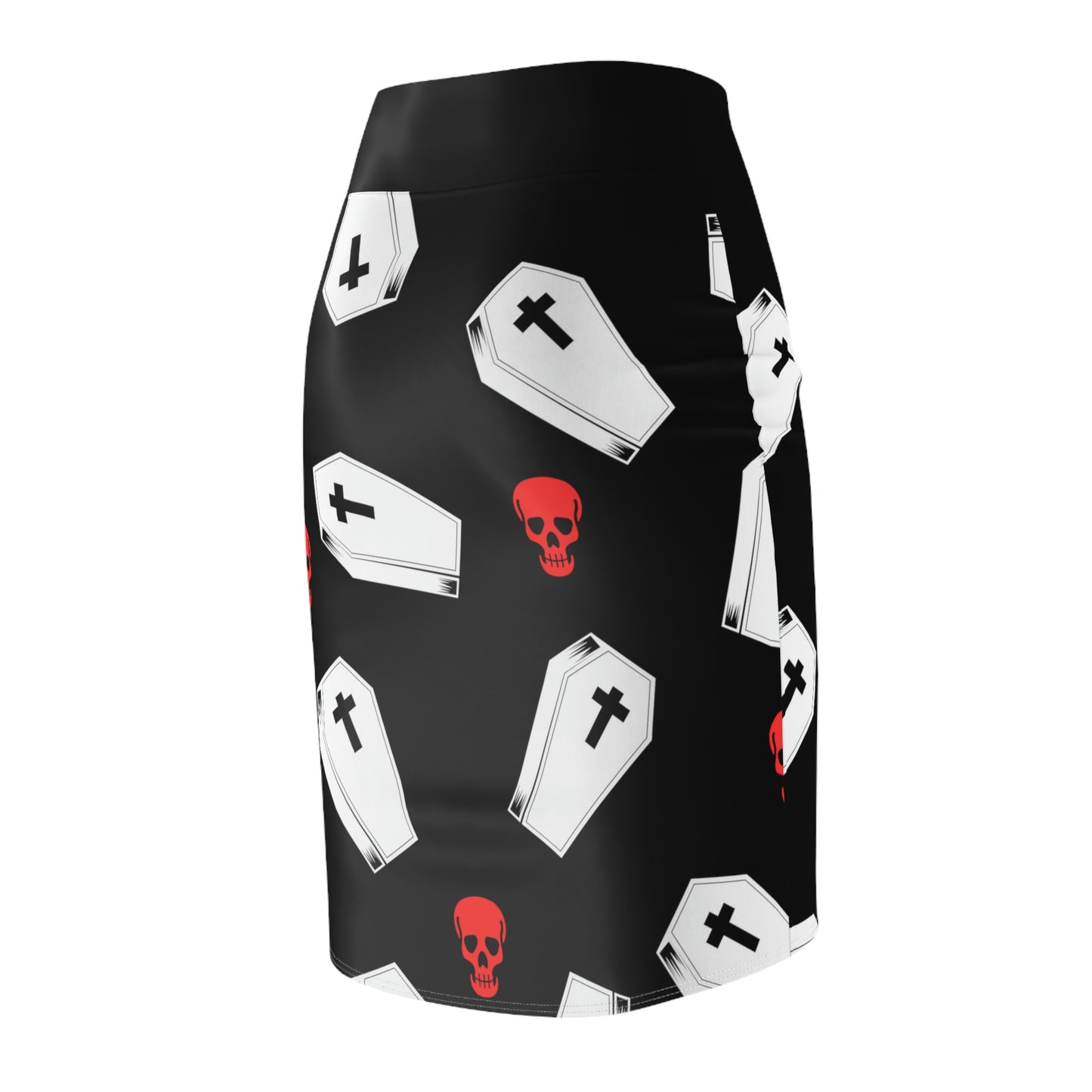 Coffin and Red Skull Pencil Skirt -(Large Print)