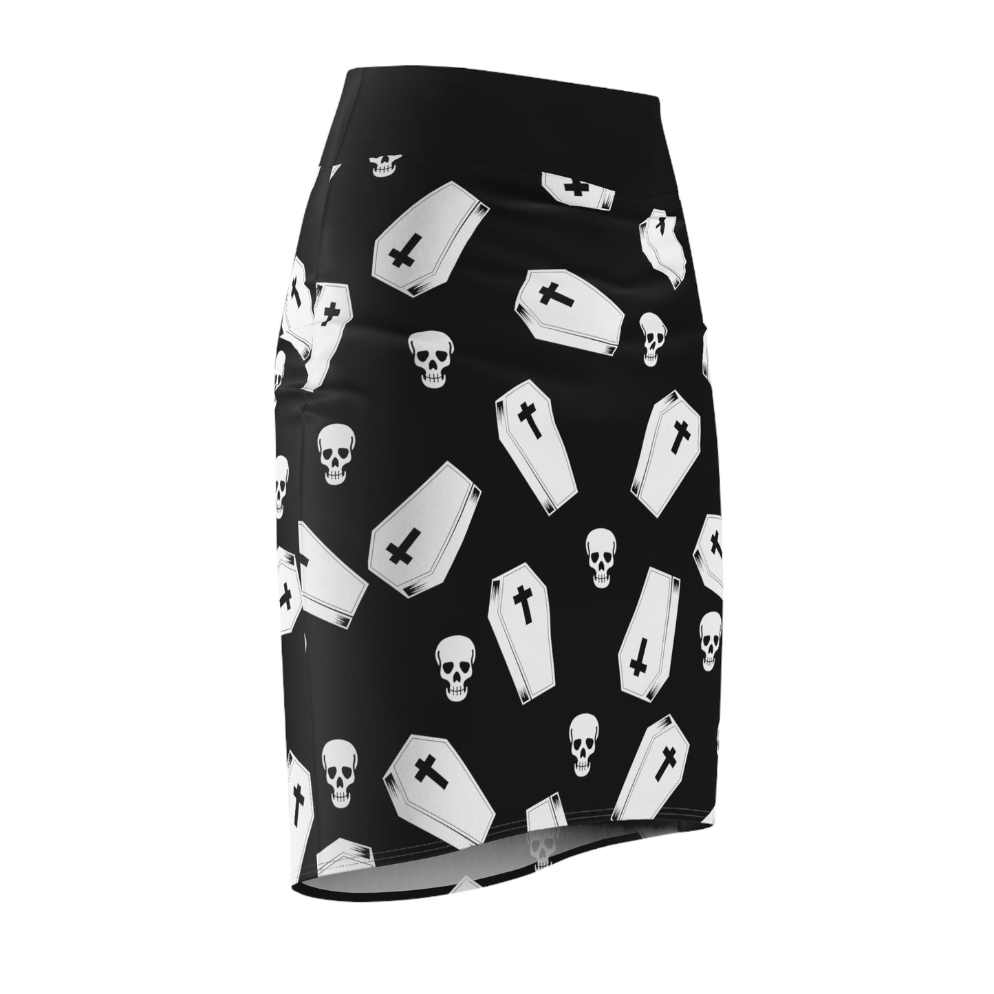 Coffin and Skulls B&W Pencil Skirt