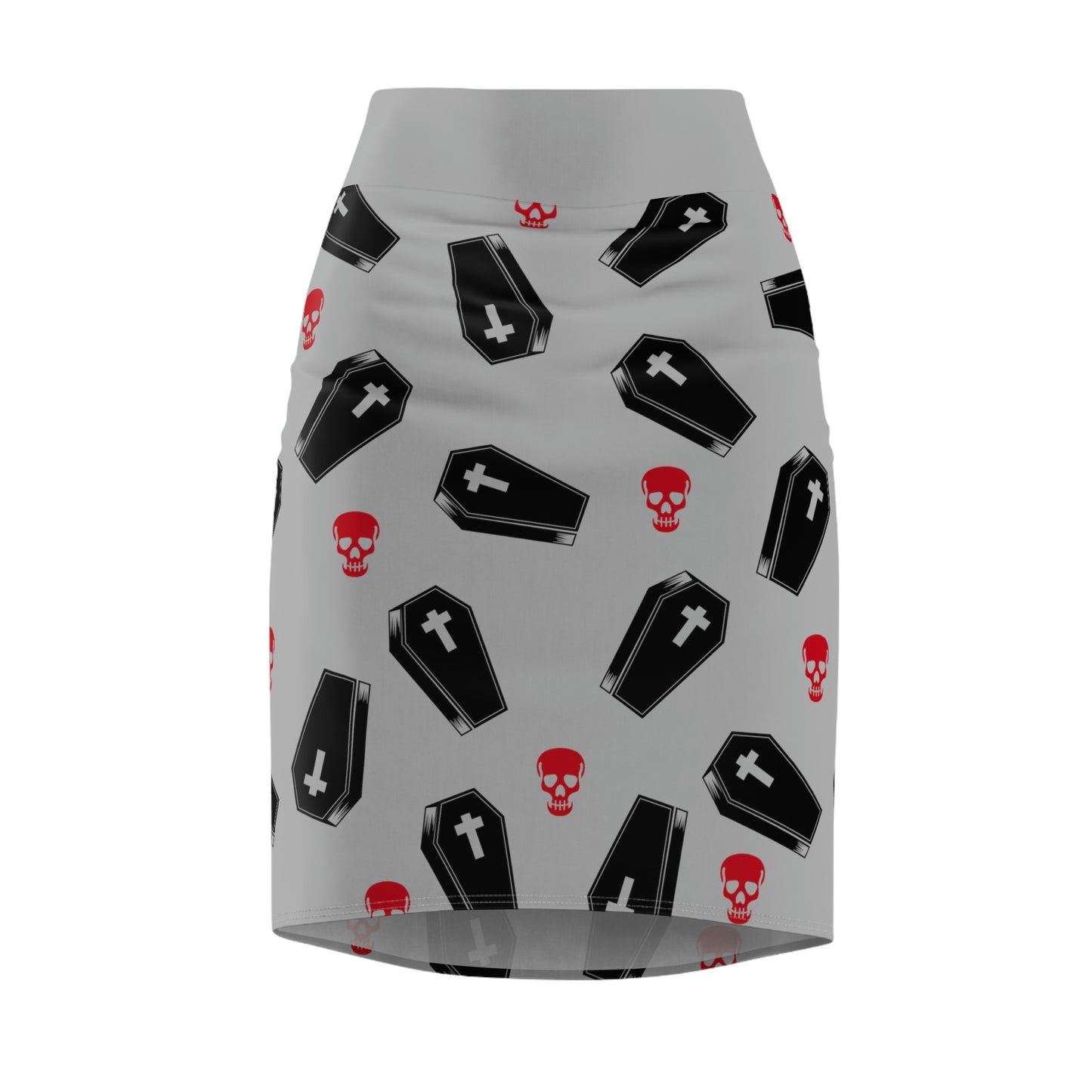 Coffin and Red Skull Pencil Skirt