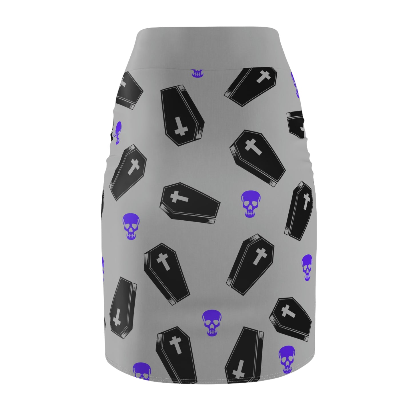 Coffin and Purple Skulls Pencil Skirt