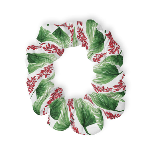Tropical Green and Red Leaves - Scrunchie