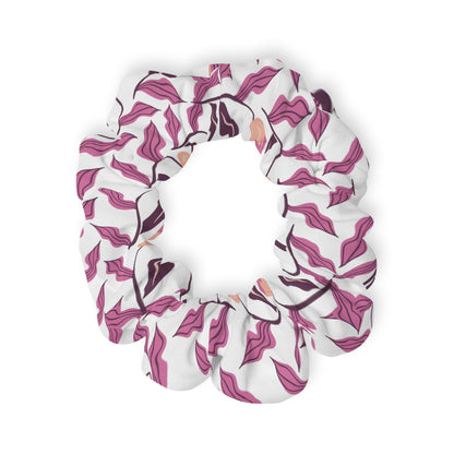 Purple pink Leaves and Flowers - Scrunchie