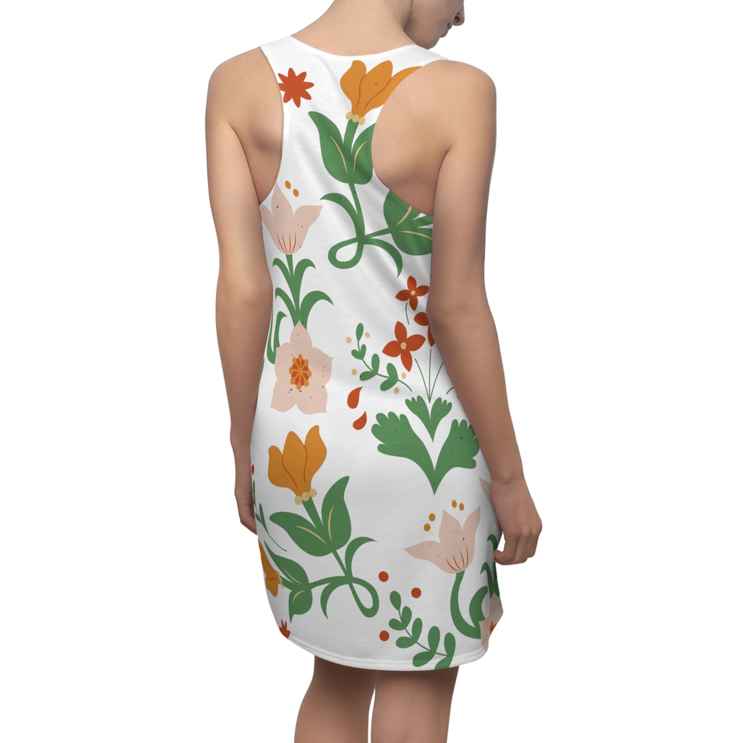 Garden Flowers Cut & Sew Racerback Dress (White)