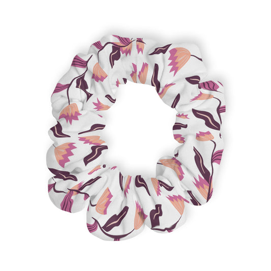 Purple pink Leaves and Flowers - Scrunchie