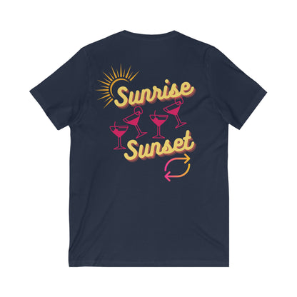 Sunrise Drinking Sunset Repeat V-Neck Tee